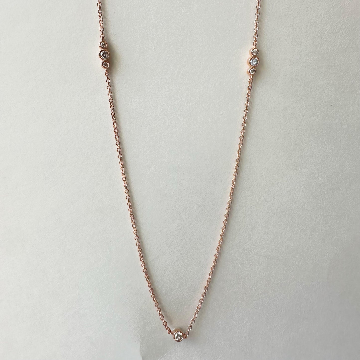 14K Solid Gold Genuine Bezel Diamond Strand Necklace