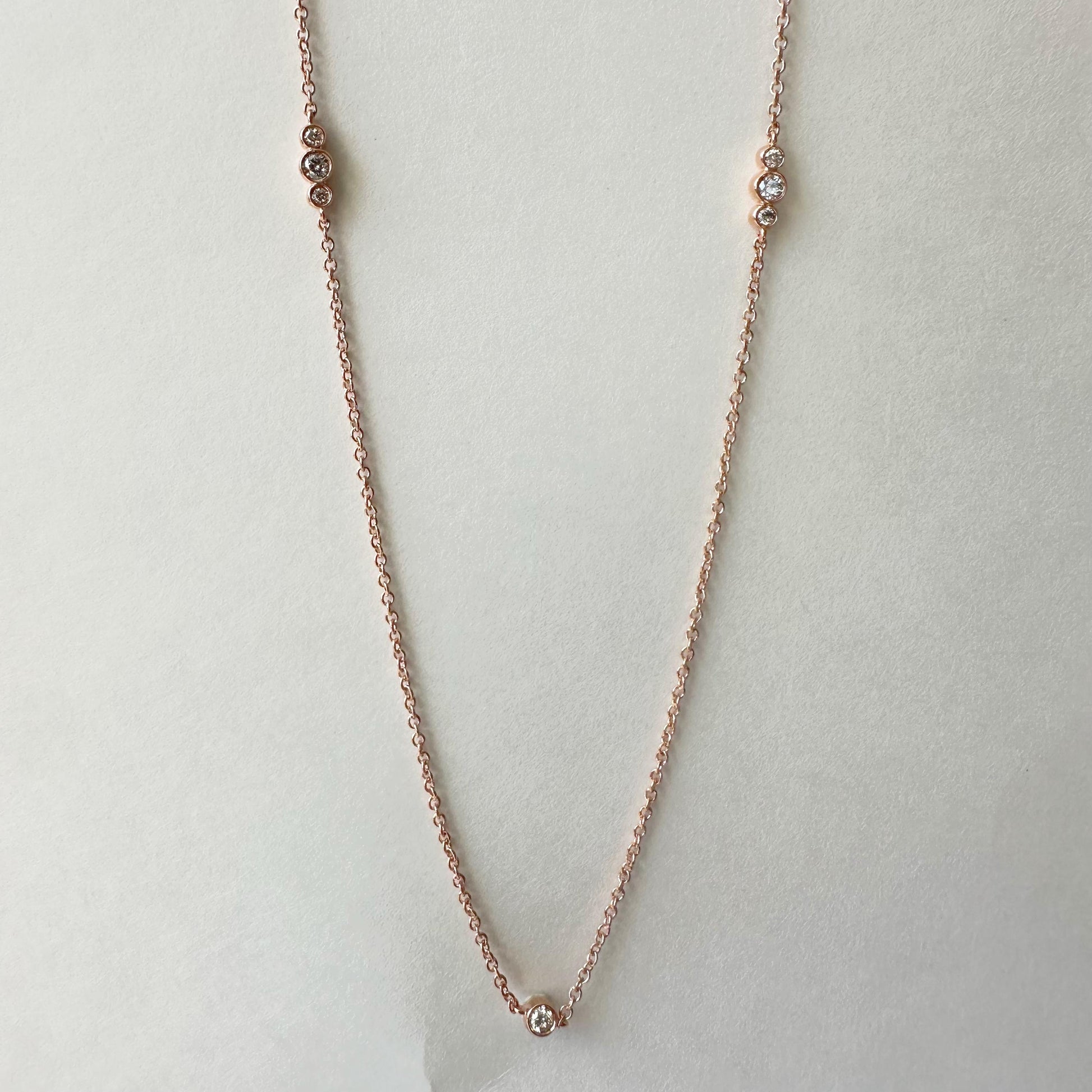 14K Solid Gold Genuine Bezel Diamond Strand Necklace