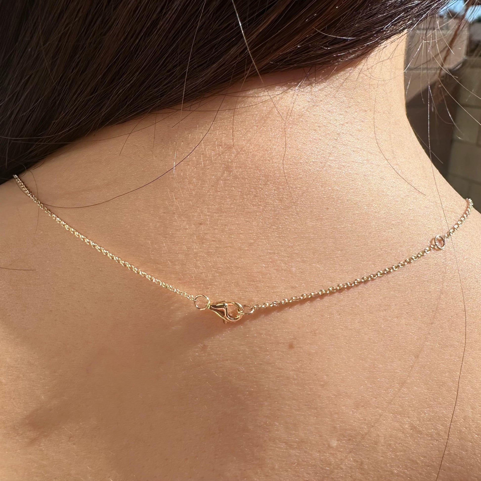 14K Solid Gold Genuine Bezel Diamond Strand Necklace