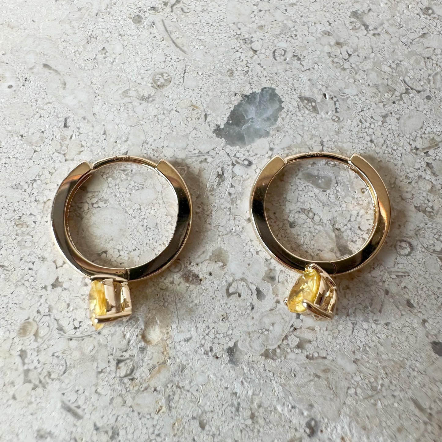 14K Solid Gold Genuine Yellow Sapphire Heart Huggies/Hoops/Pair