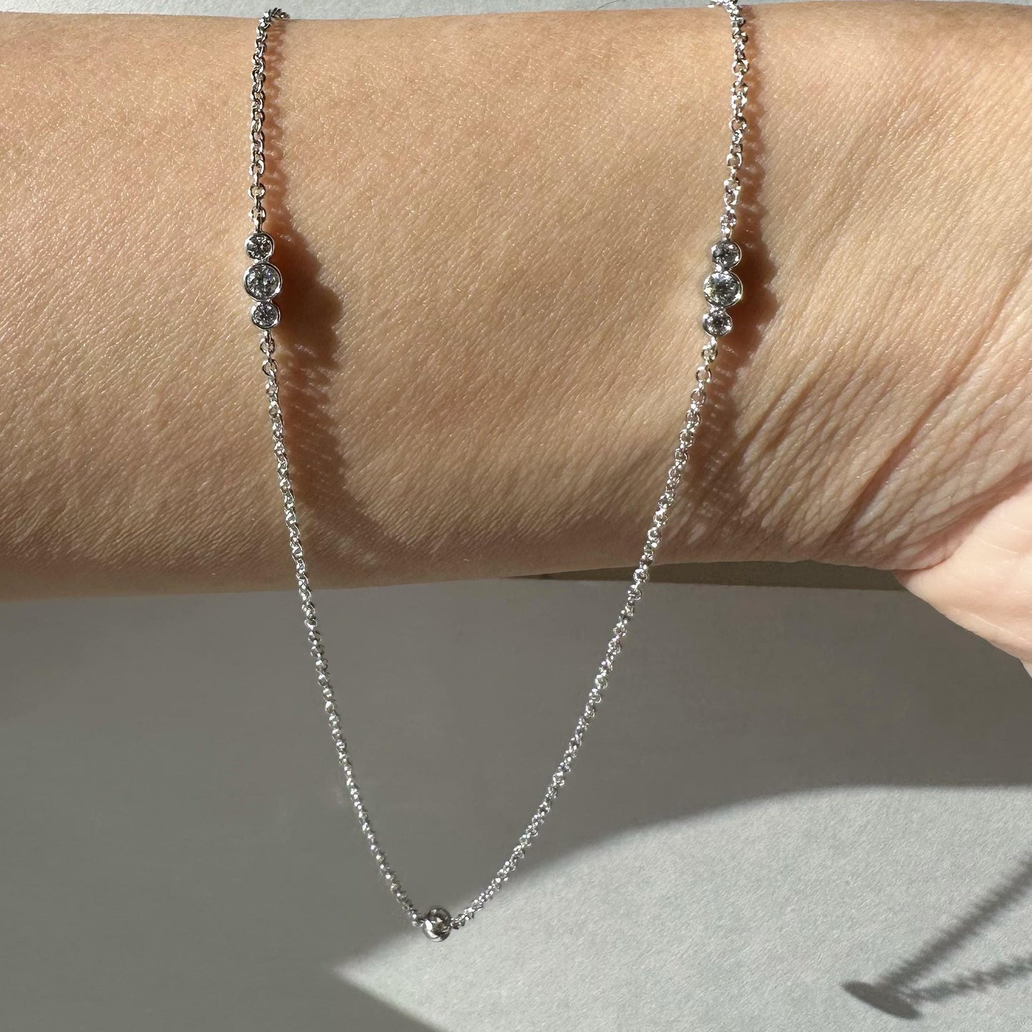 14K Solid Gold Genuine Bezel Diamond Strand Necklace