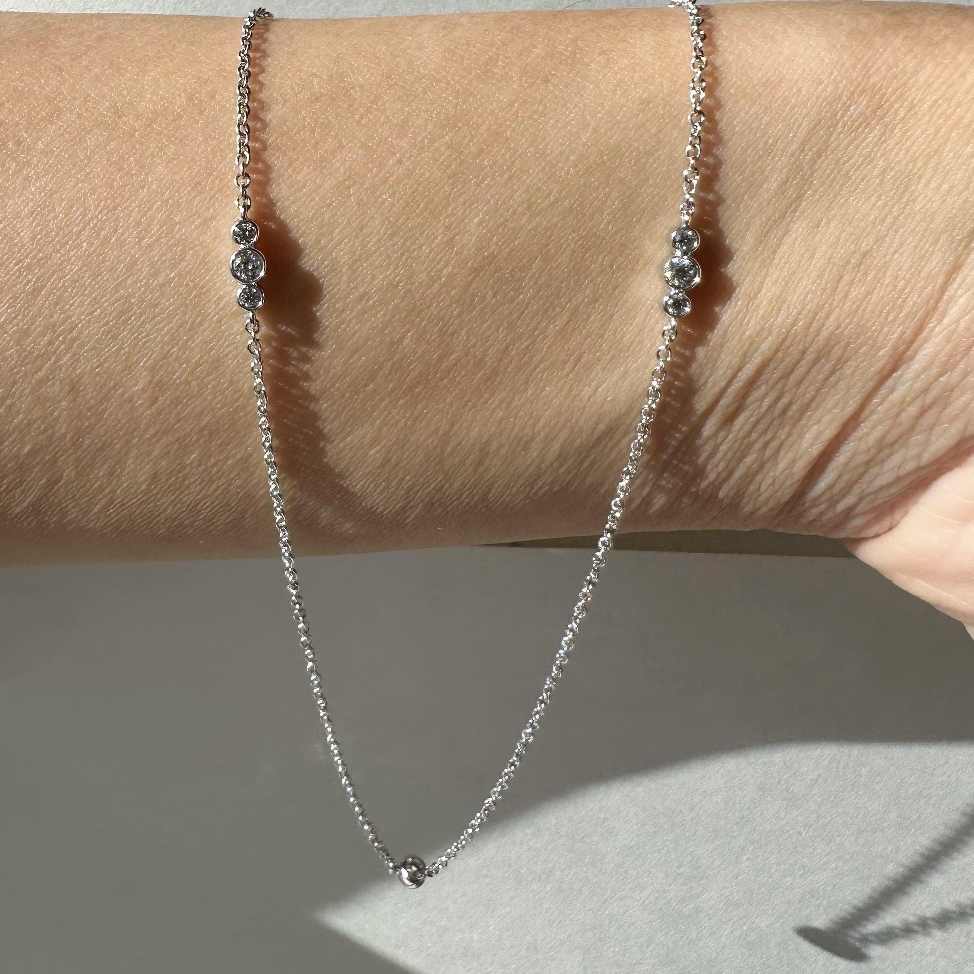 14K Solid Gold Genuine Bezel Diamond Strand Necklace