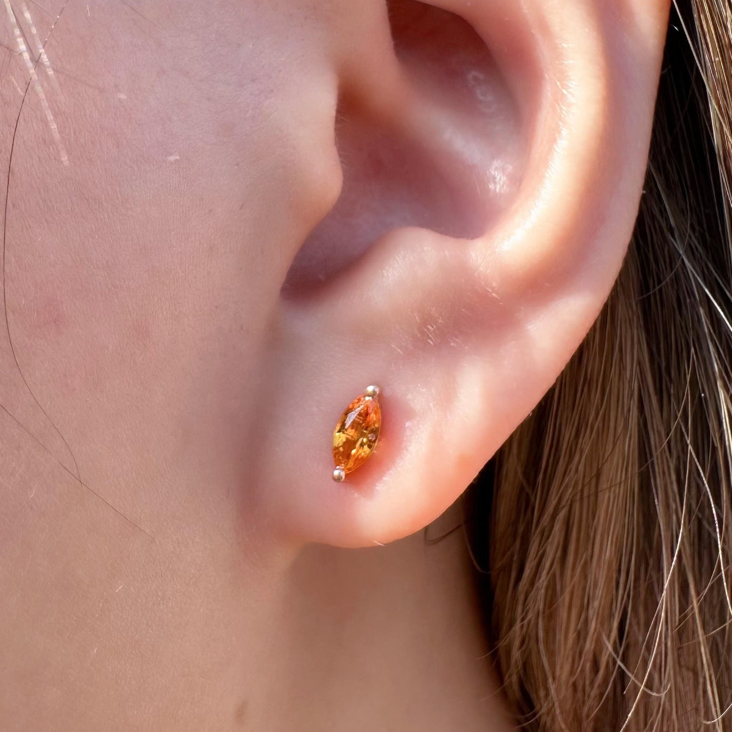 14K Solid Rose Gold Orange Sapphire Marquise Studs (pair)