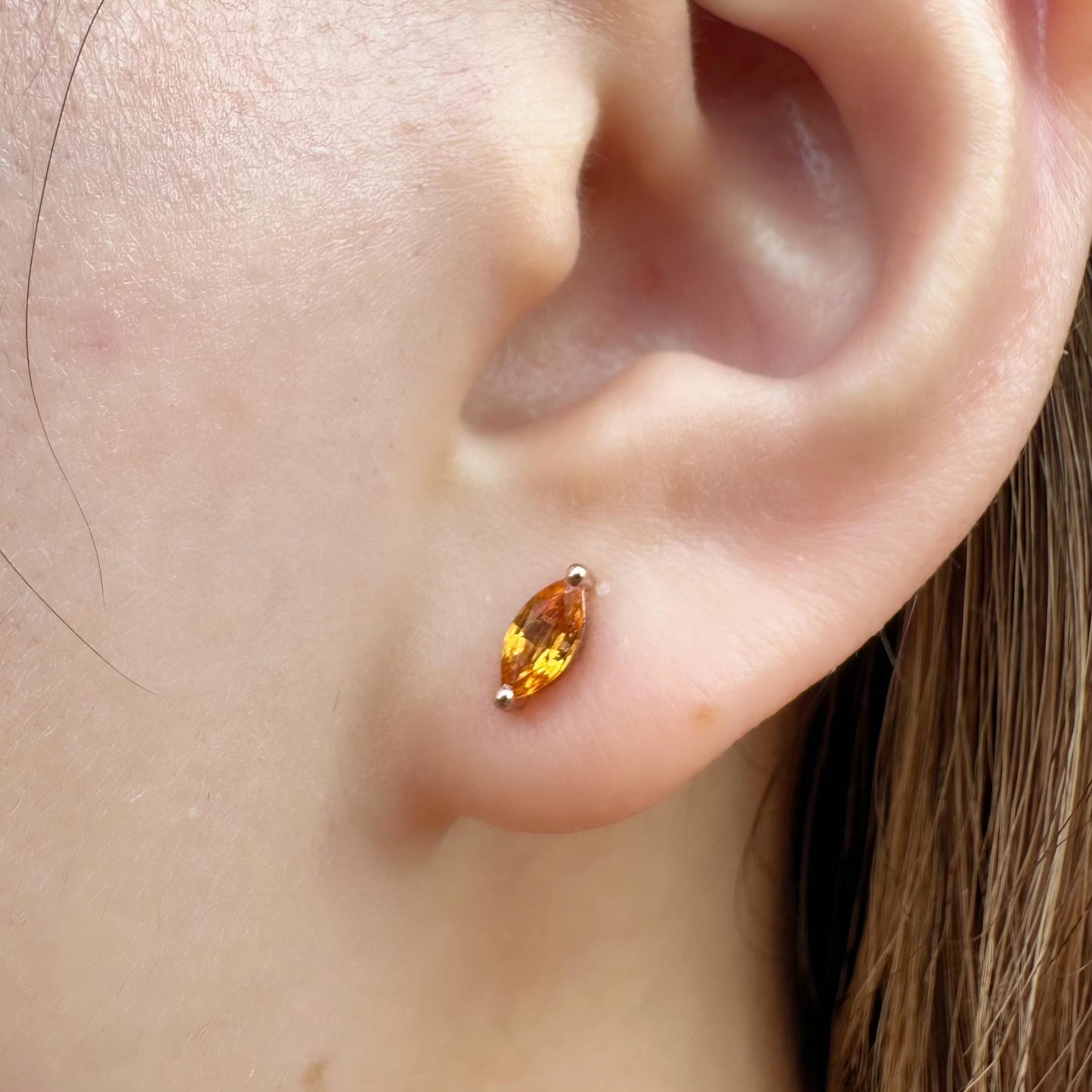 14K Solid Rose Gold Orange Sapphire Marquise Studs (pair)