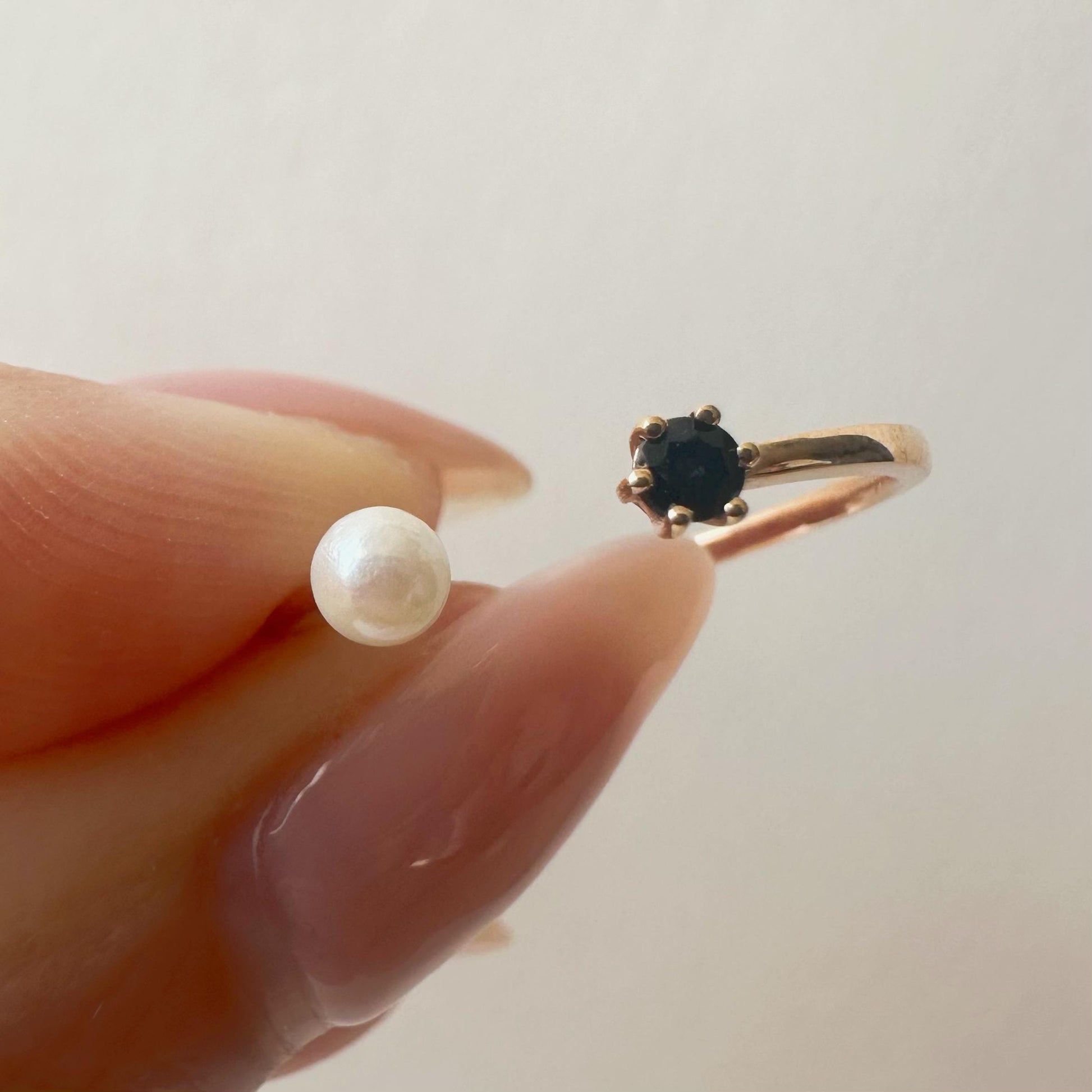 18K Solid Rose Gold Genuine Sapphire and Pearl Open Ring