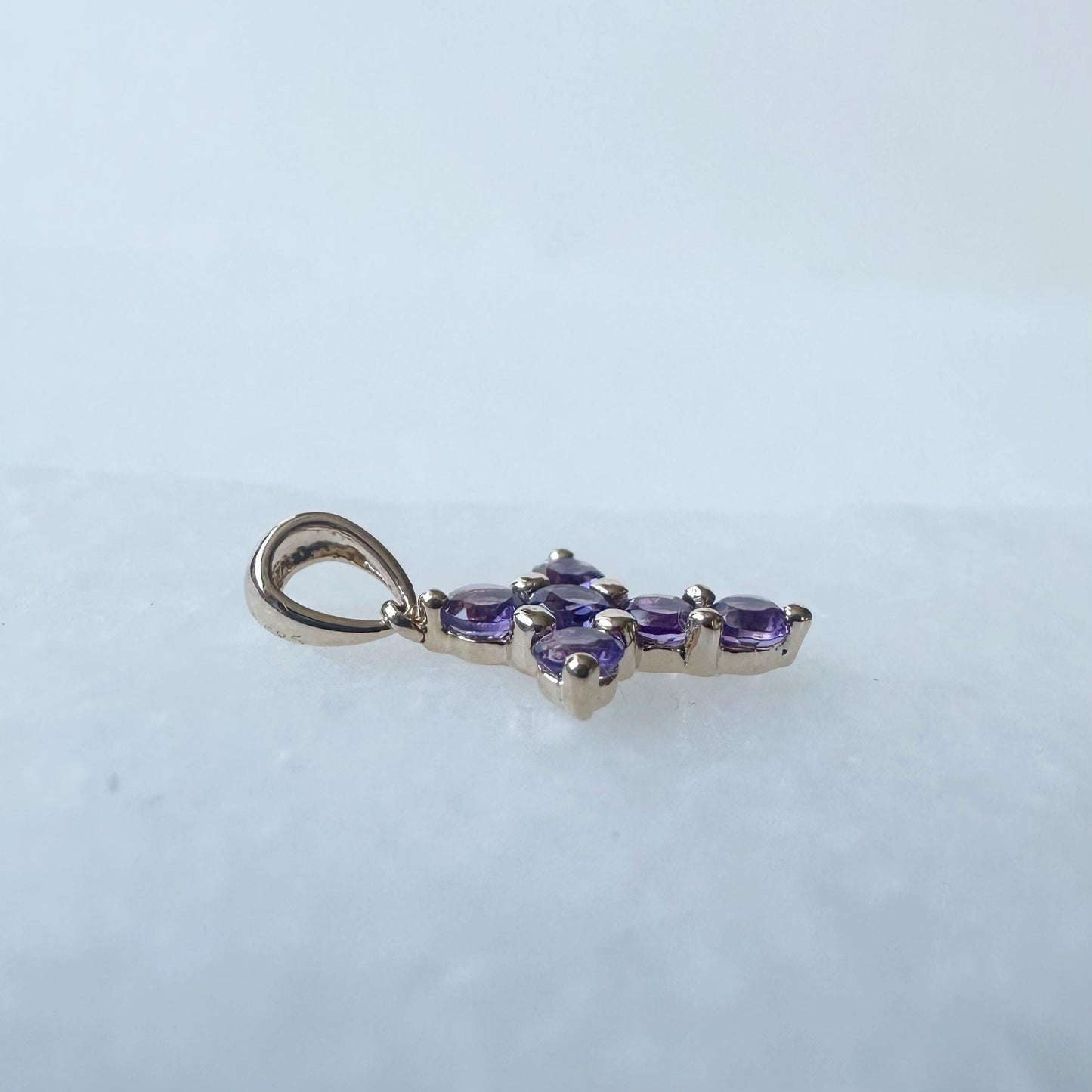14K Solid Gold Genuine Amethyst Small Cross Pendant (pendant only)