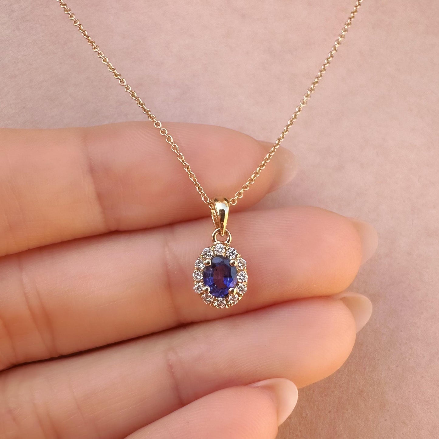 14K Solid Gold Genuine Diamond and Sapphire Pendant