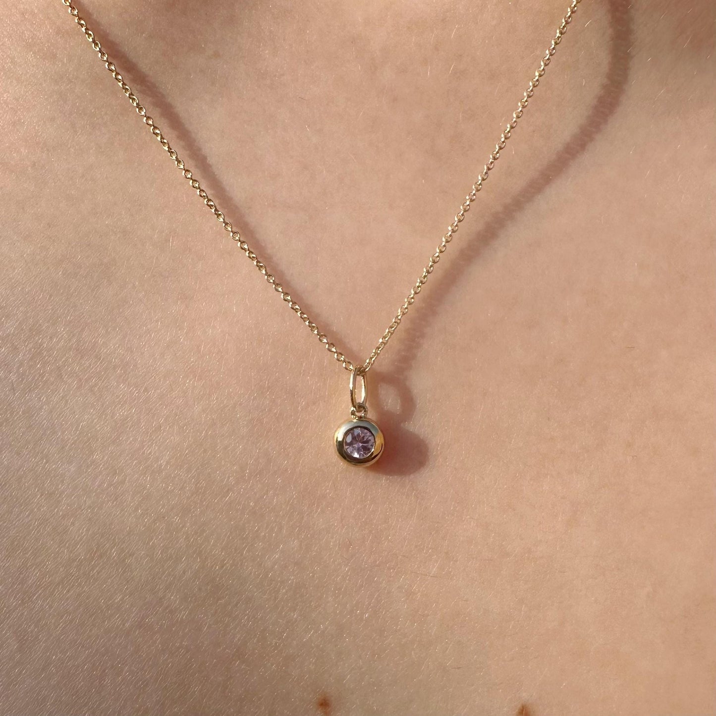 14K Solid Gold Genuine Bezel Pink Sapphire Pendant