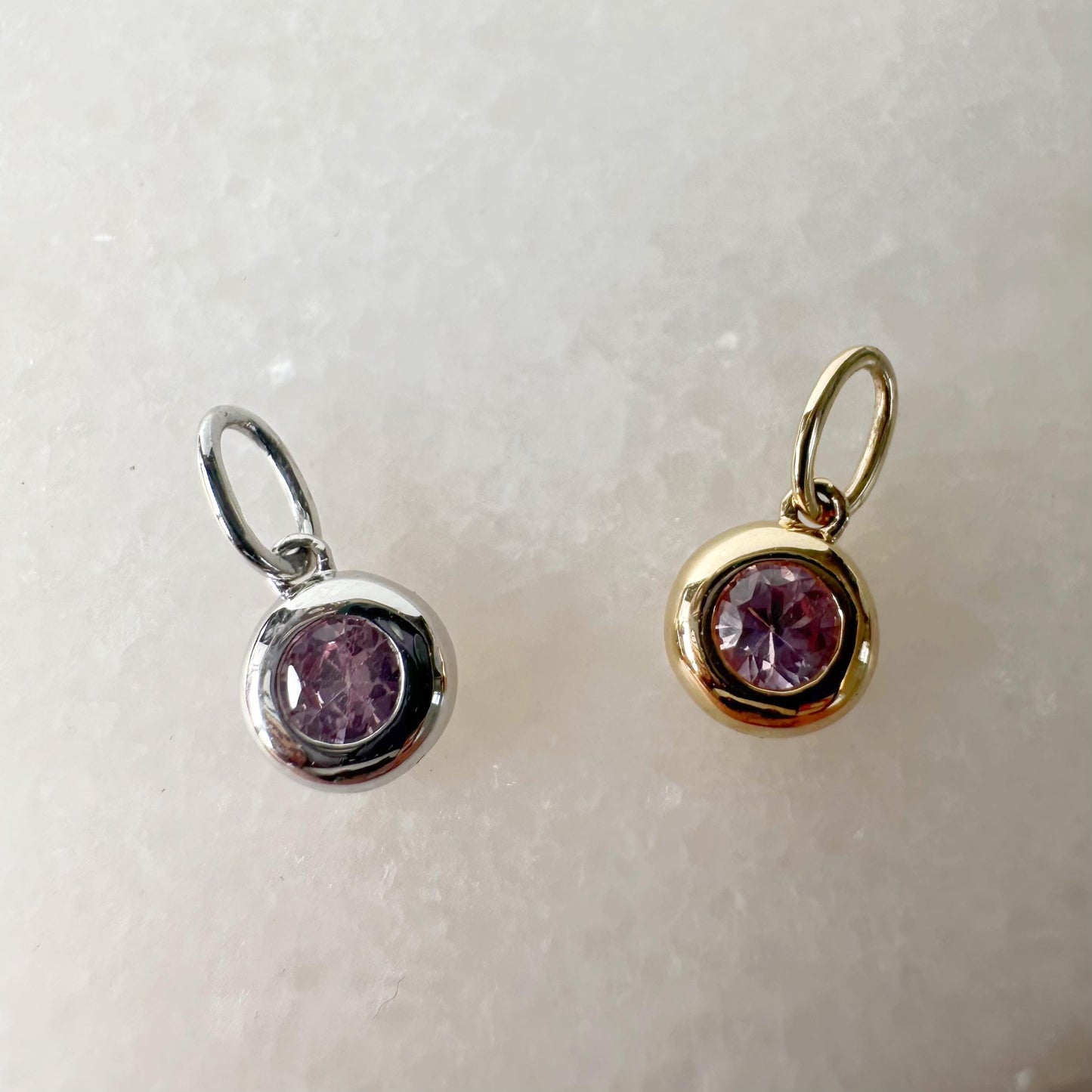 14K Solid Gold Genuine Bezel Pink Sapphire Pendant