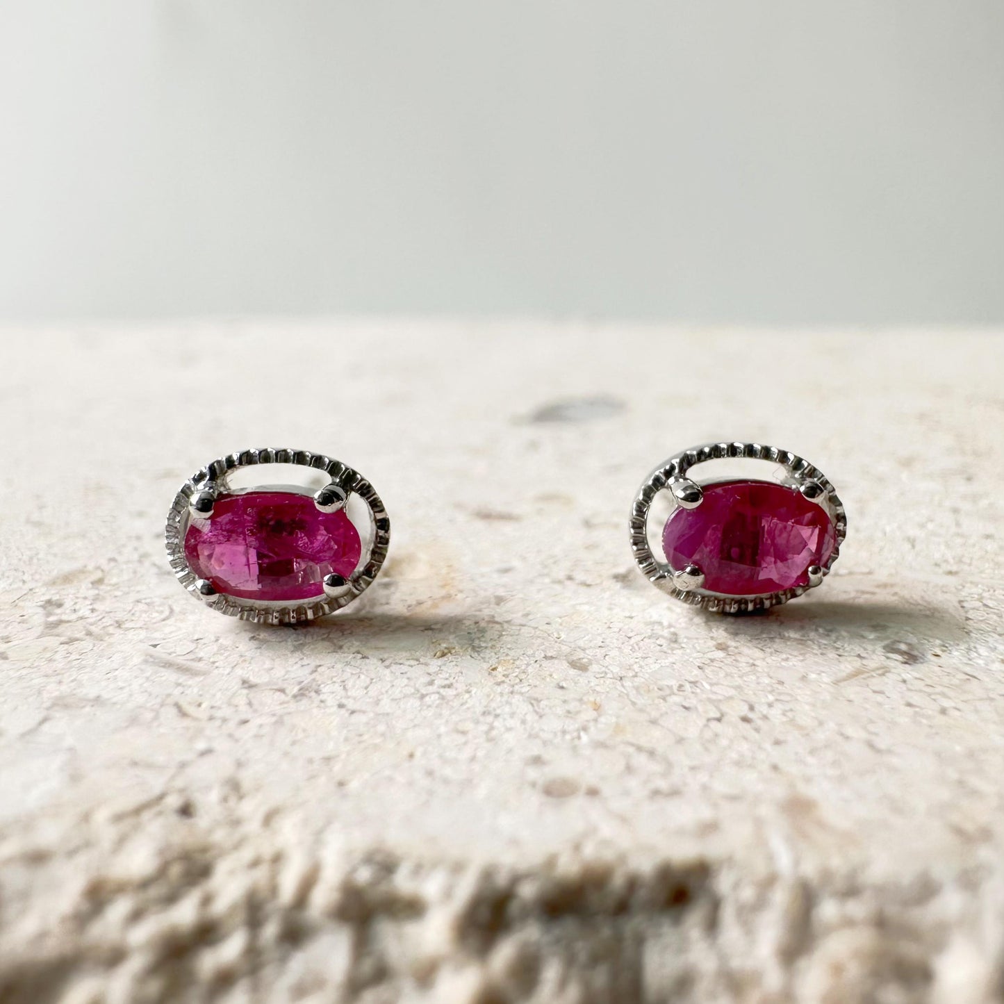 18K Solid Gold Genuine Oval Pink Sapphire Fancy Studs/Pair