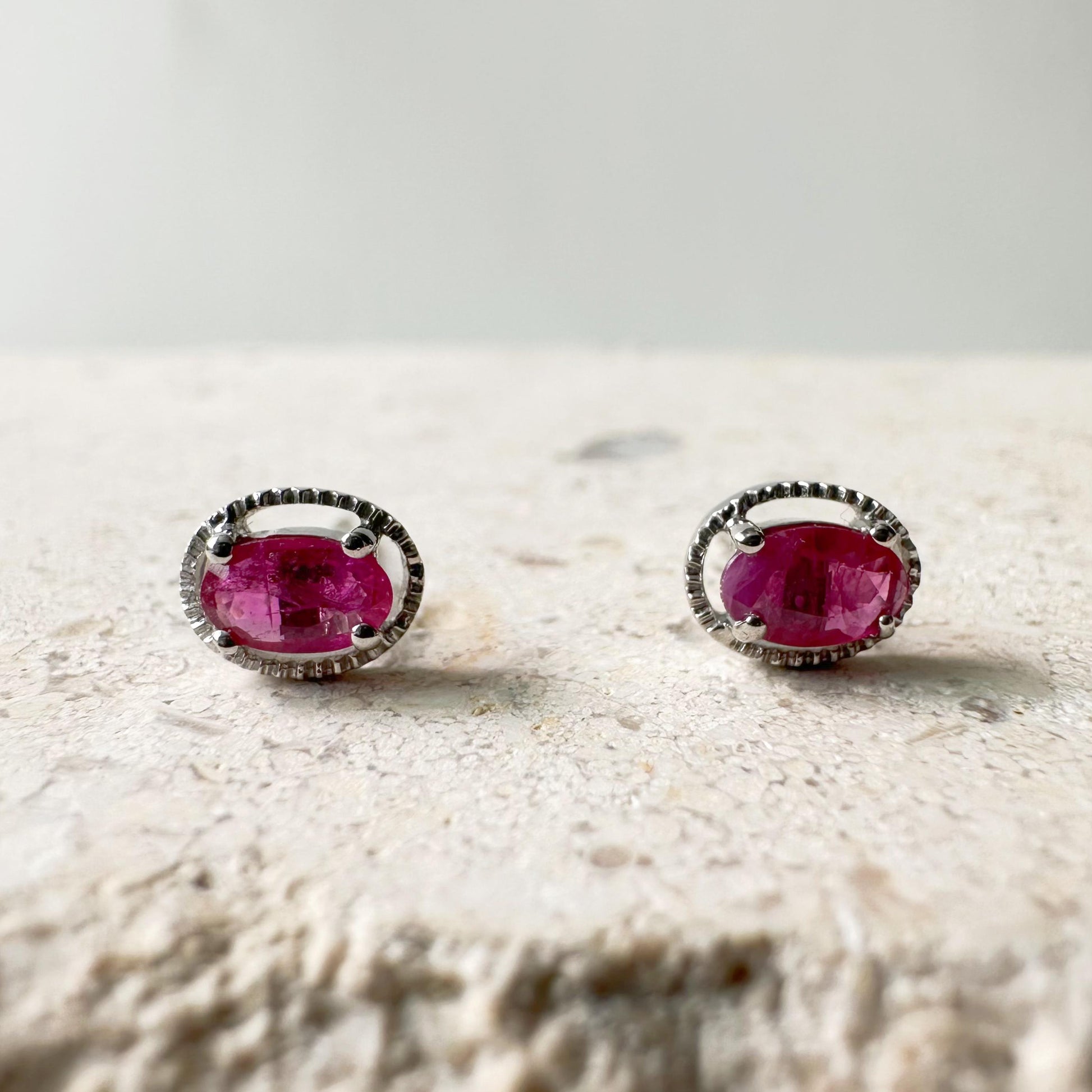 18K Solid Gold Genuine Oval Pink Sapphire Fancy Studs/Pair