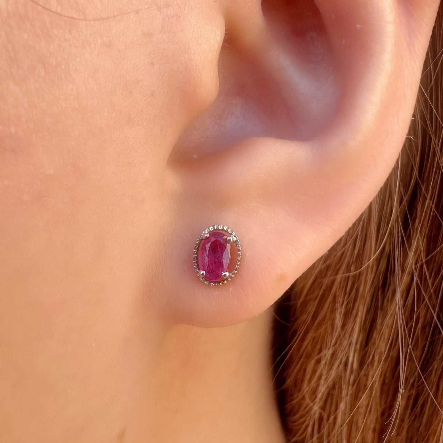 18K Solid Gold Genuine Oval Pink Sapphire Fancy Studs/Pair