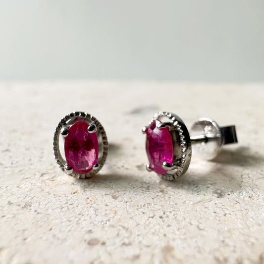 18K Solid Gold Genuine Oval Pink Sapphire Fancy Studs/Pair