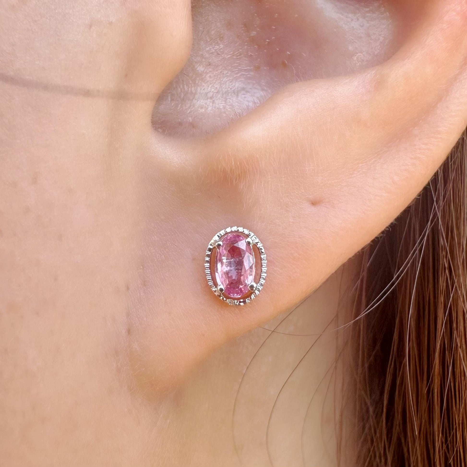 18K Solid Gold Genuine Oval Pink Sapphire Fancy Studs/Pair