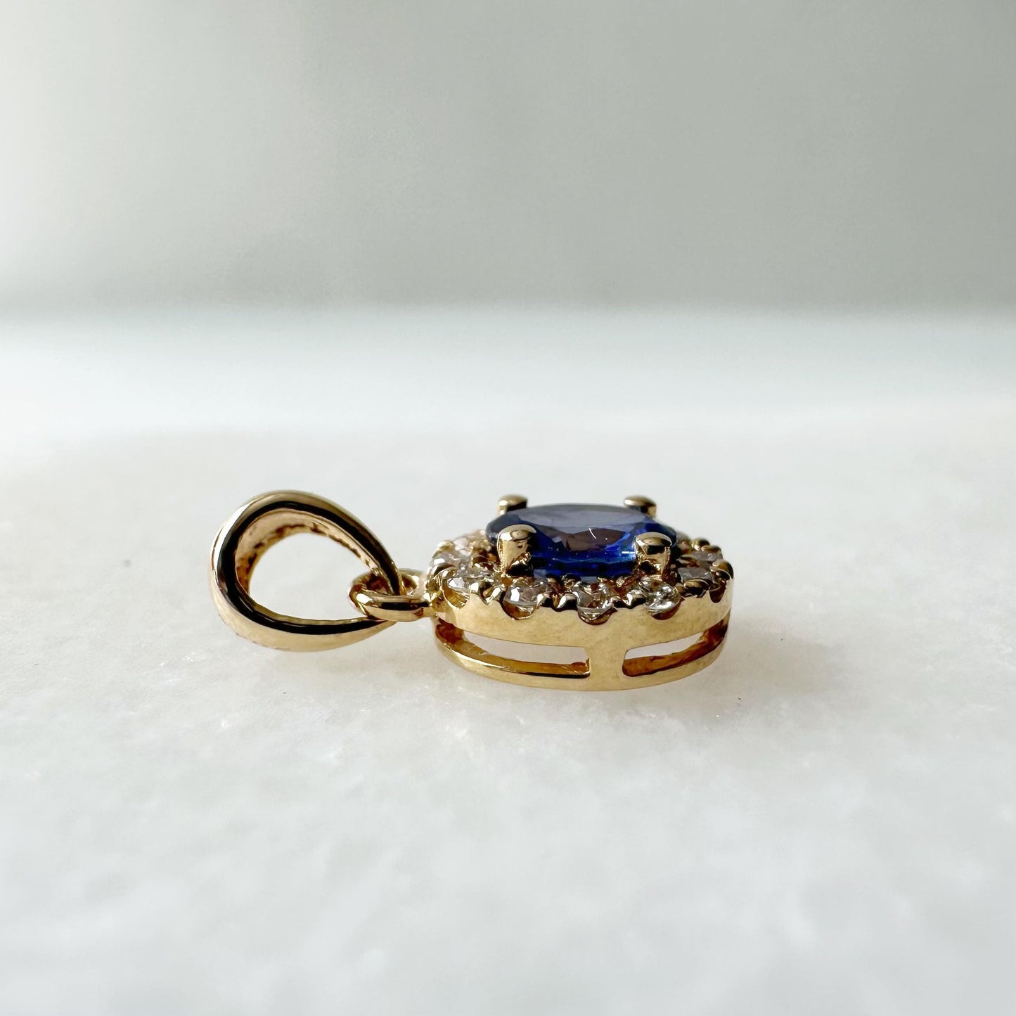 14K Solid Gold Genuine Diamond and Sapphire Pendant