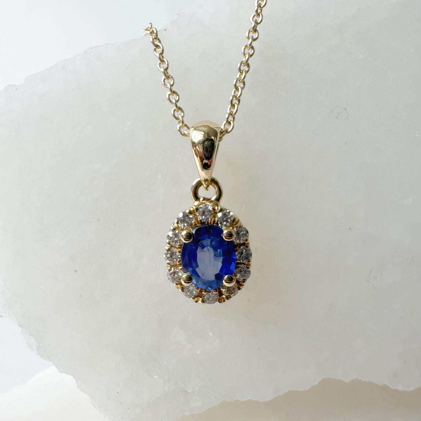 14K Solid Gold Genuine Diamond and Sapphire Pendant