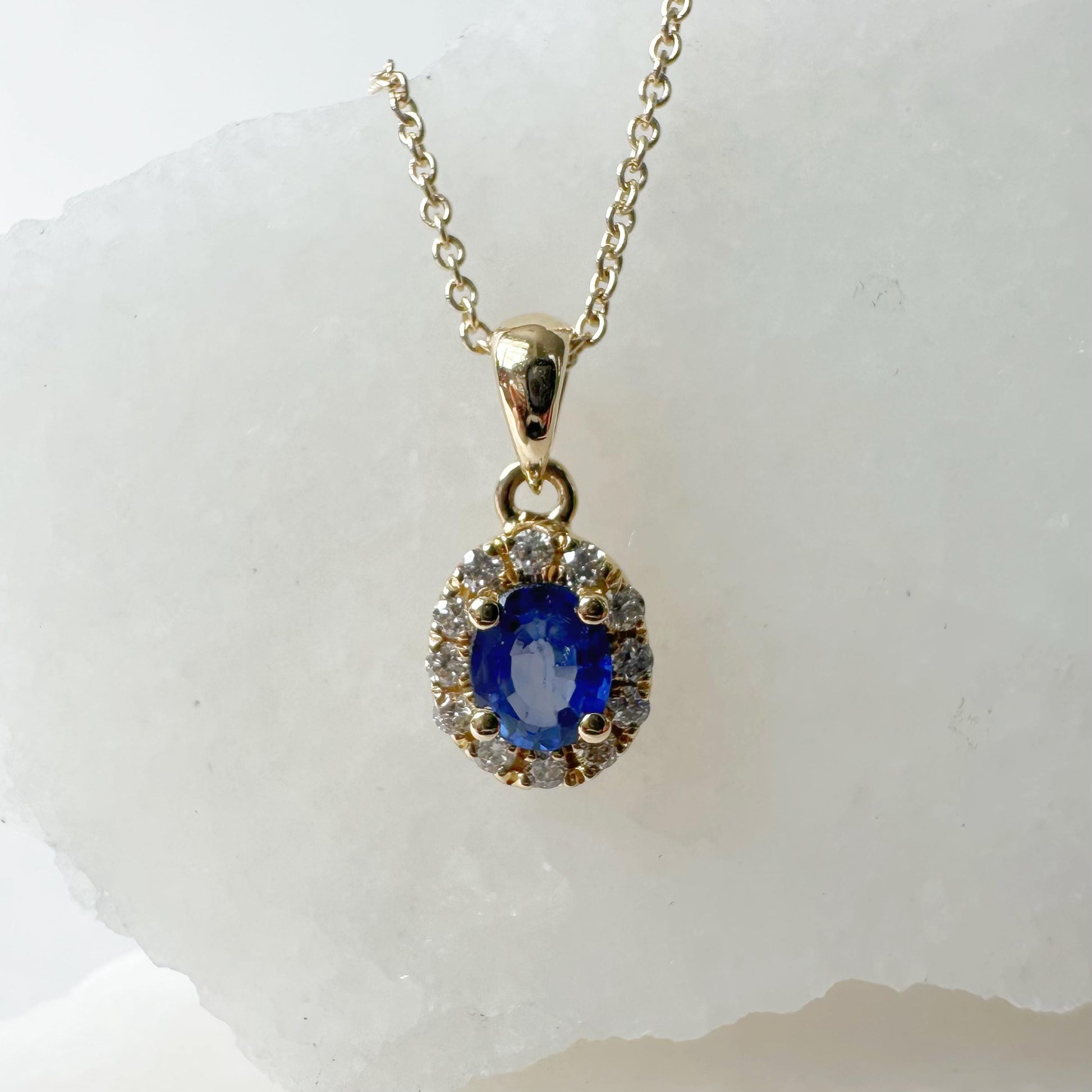 14K Solid Gold Genuine Diamond and Sapphire Pendant