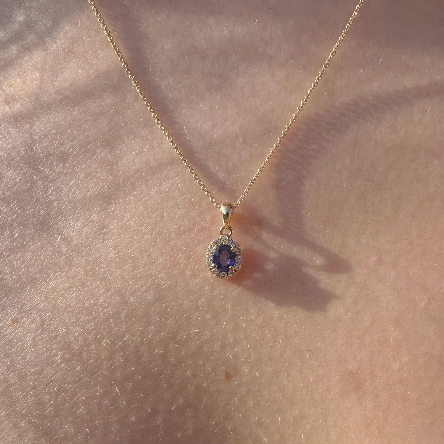 14K Solid Gold Genuine Diamond and Sapphire Pendant