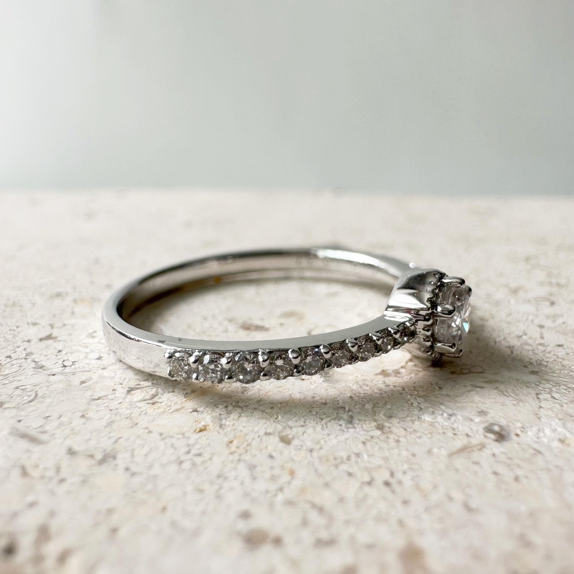 18K Solid White Gold Genuine Round Diamond Hexagon Ring