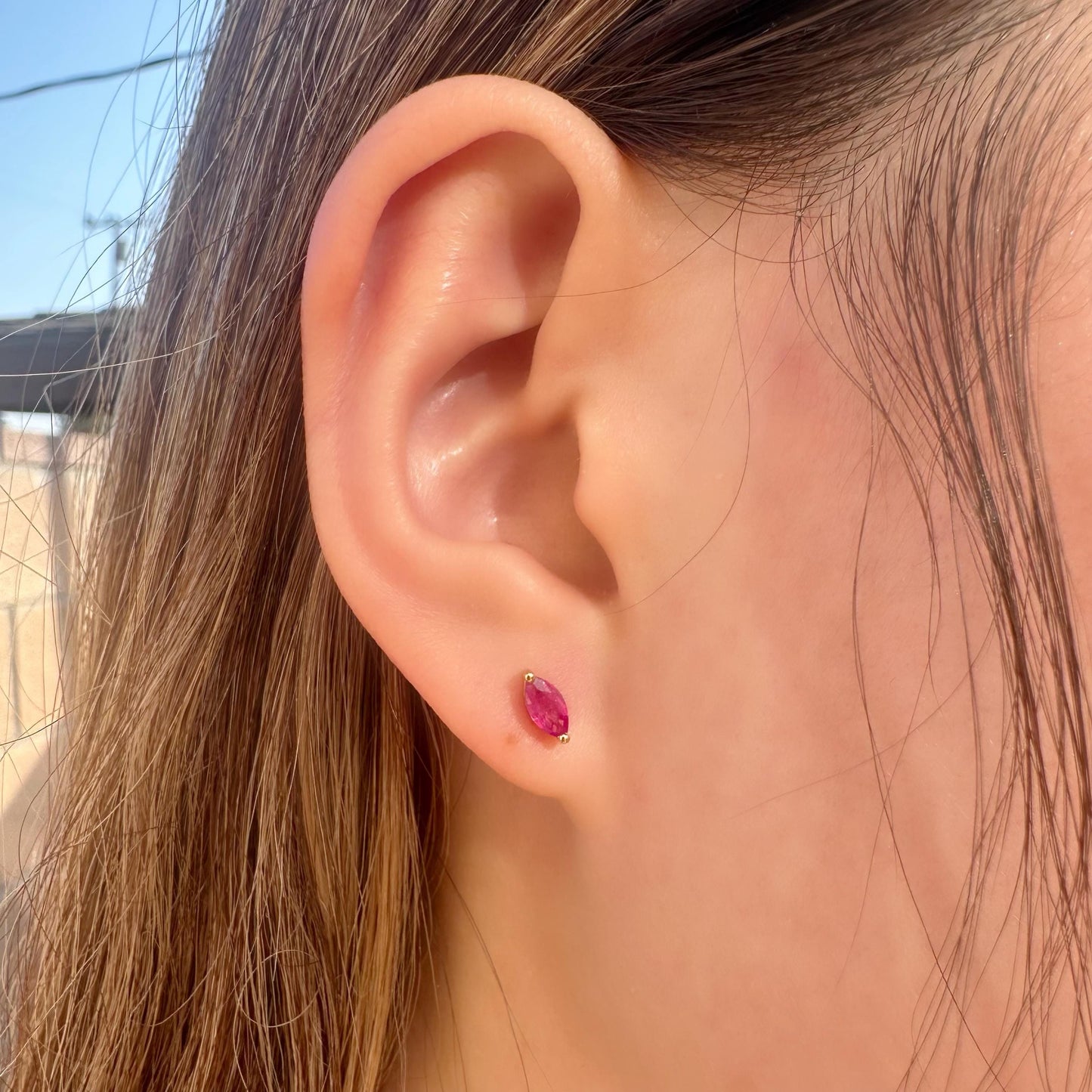 14K Solid Gold Ruby Marquise Studs (pair)