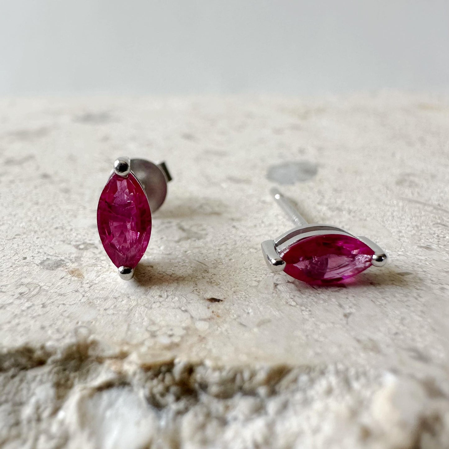 14K Solid Gold Ruby Marquise Studs (pair)