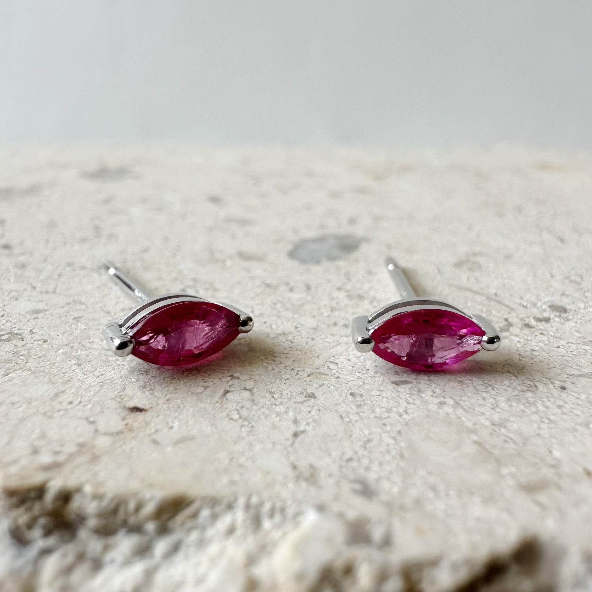 14K Solid Gold Ruby Marquise Studs (pair)