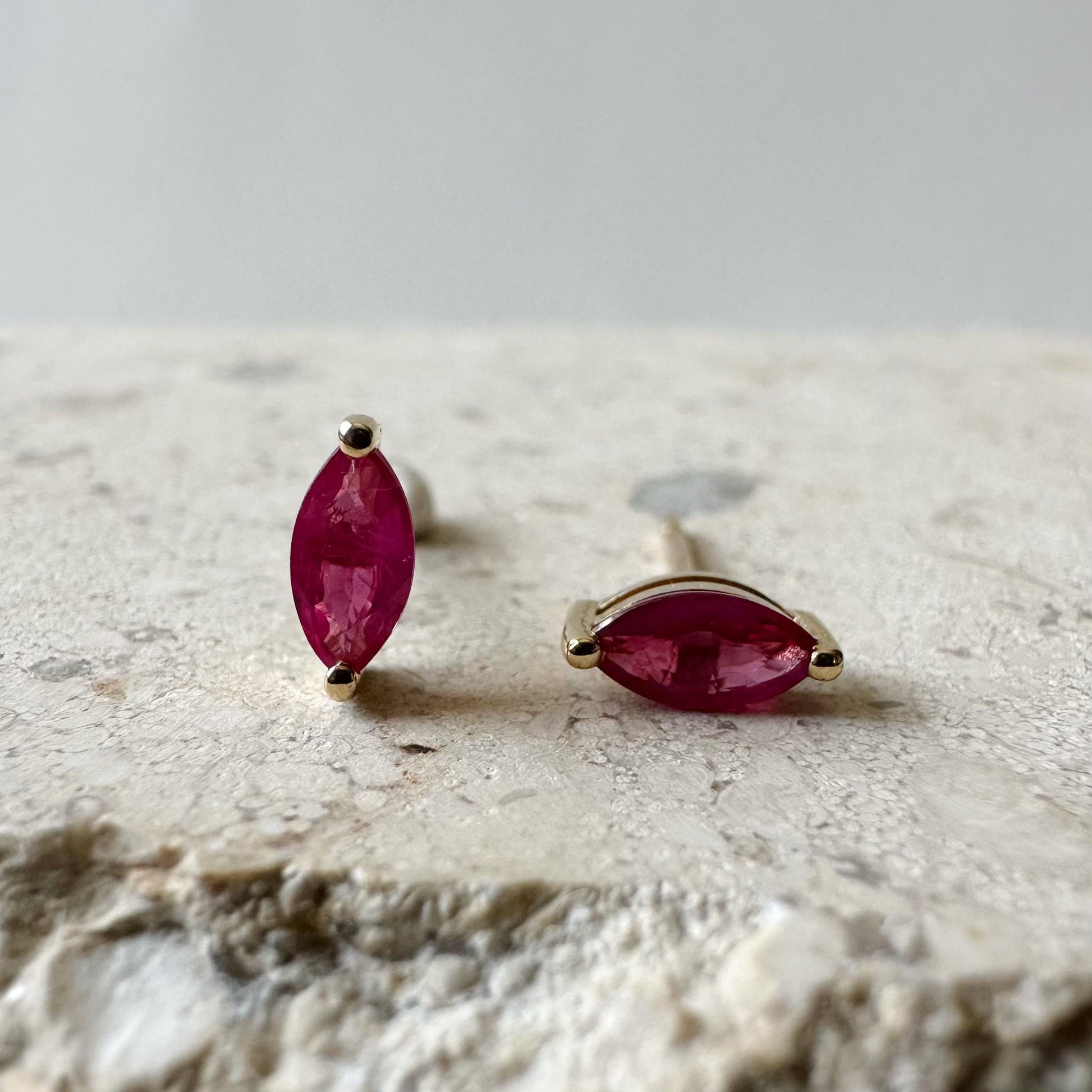 14K Solid Gold Ruby Marquise Studs (pair)
