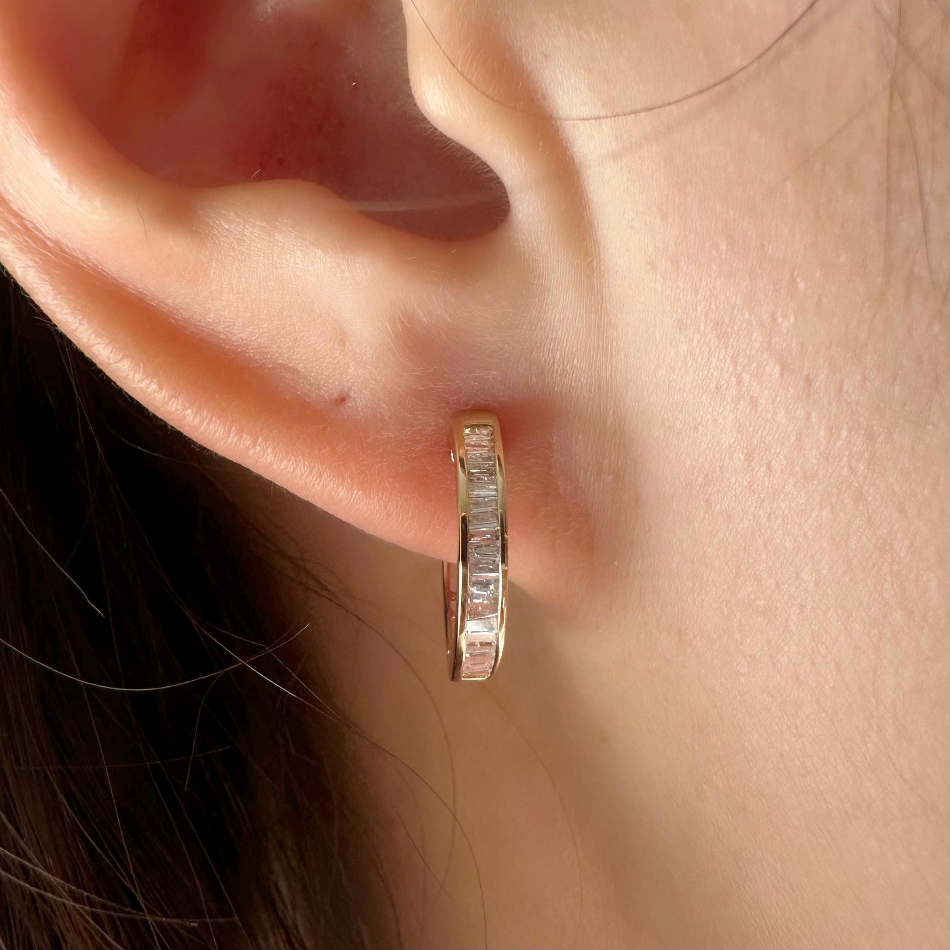 14K Solid Gold Genuine Diamond Hoops/Huggies/Pair