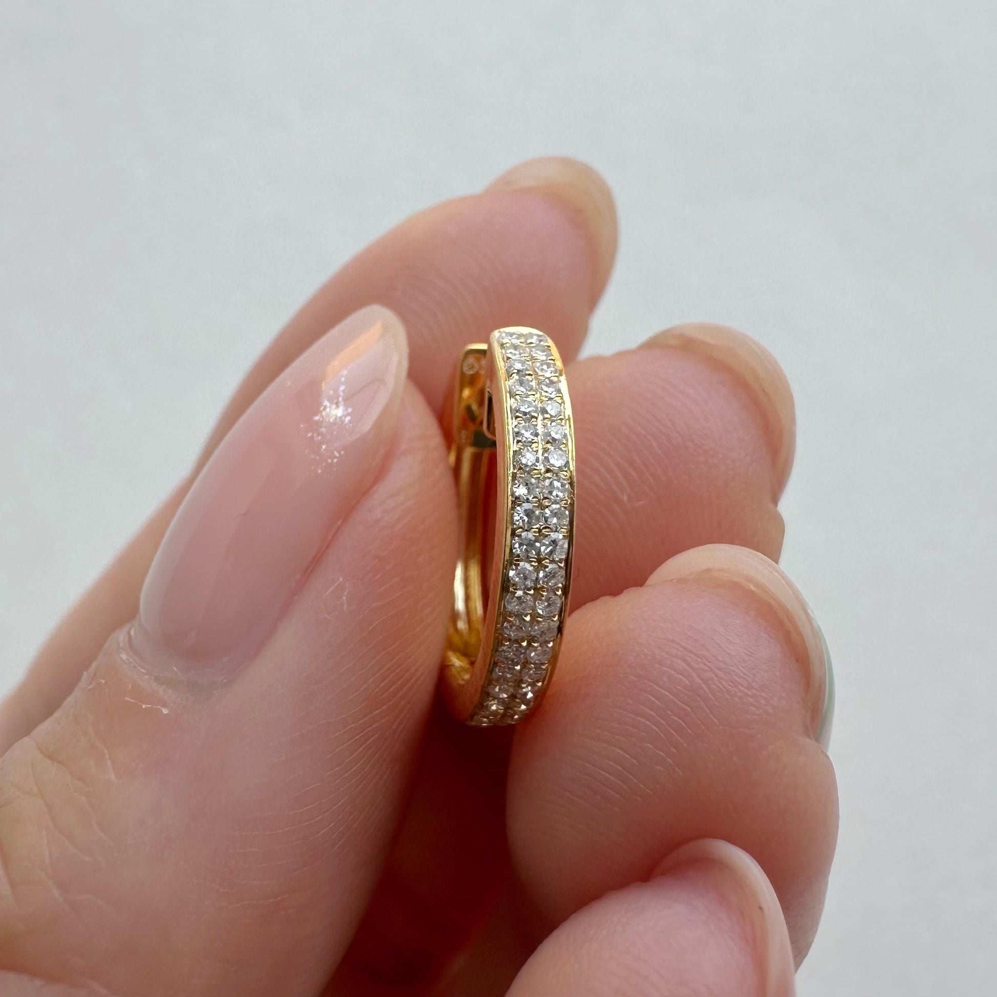 14K Solid Gold Genuine Diamond Pave Hoops/Huggies/Pair