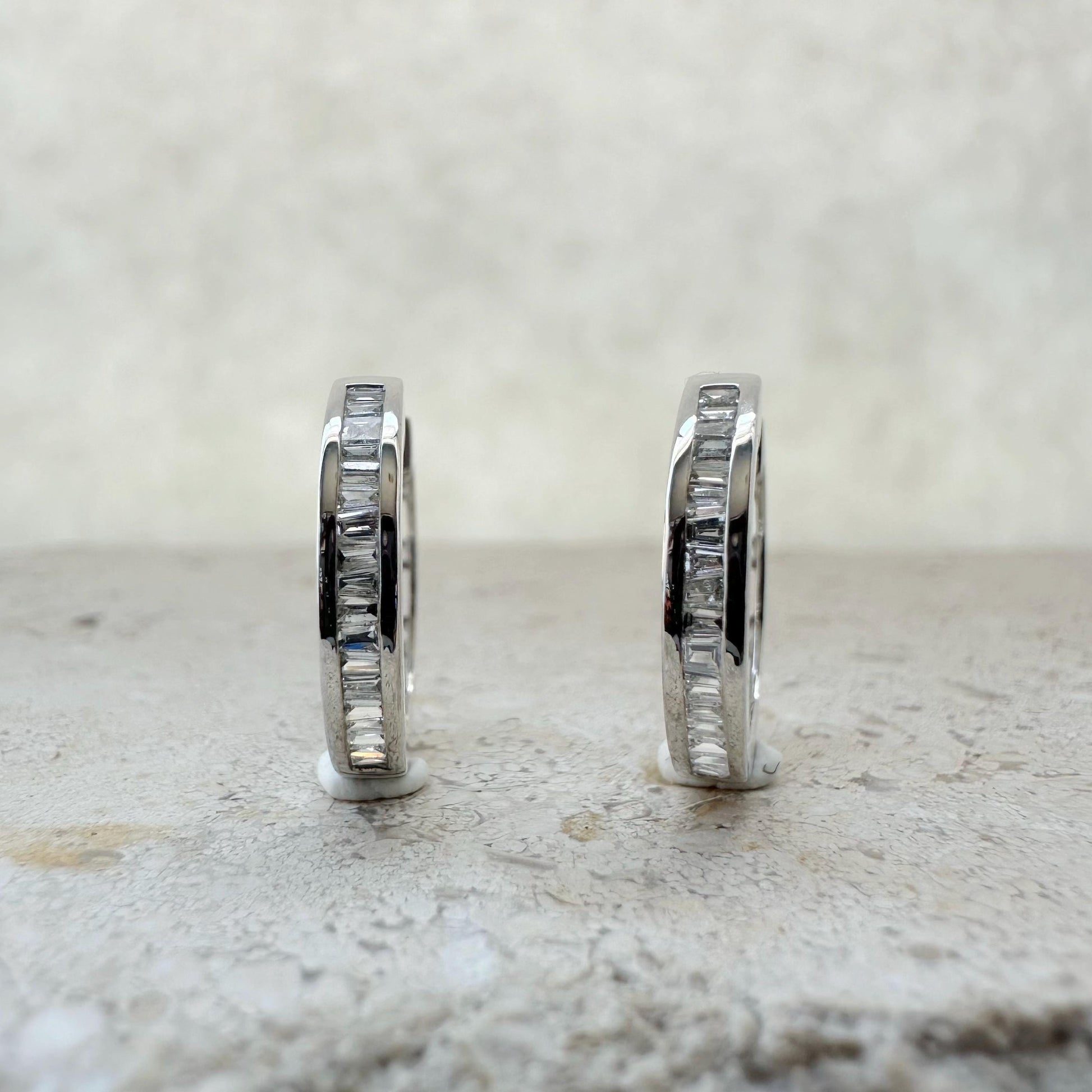 14K Solid Gold Genuine Diamond Hoops/Huggies/Pair