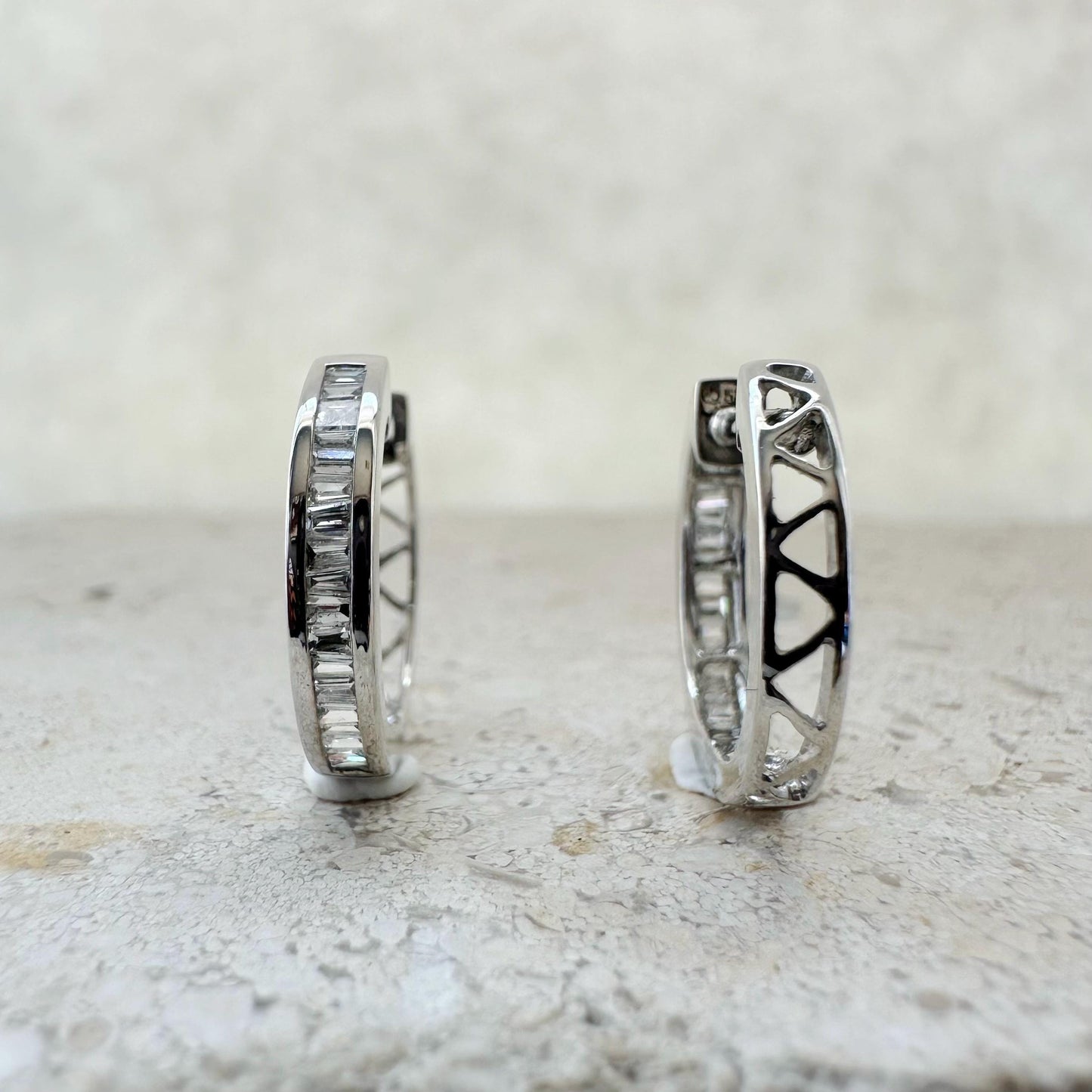 14K Solid Gold Genuine Diamond Hoops/Huggies/Pair