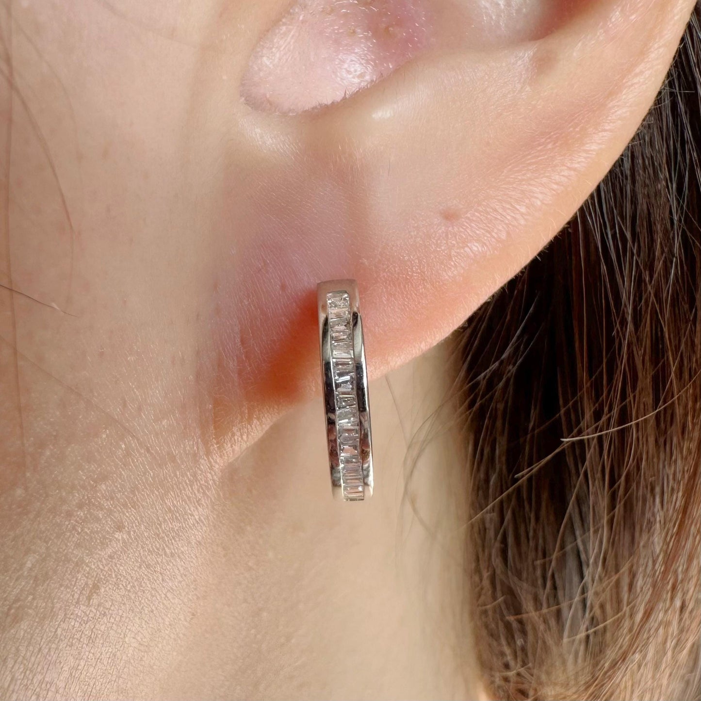 14K Solid Gold Genuine Diamond Hoops/Huggies/Pair