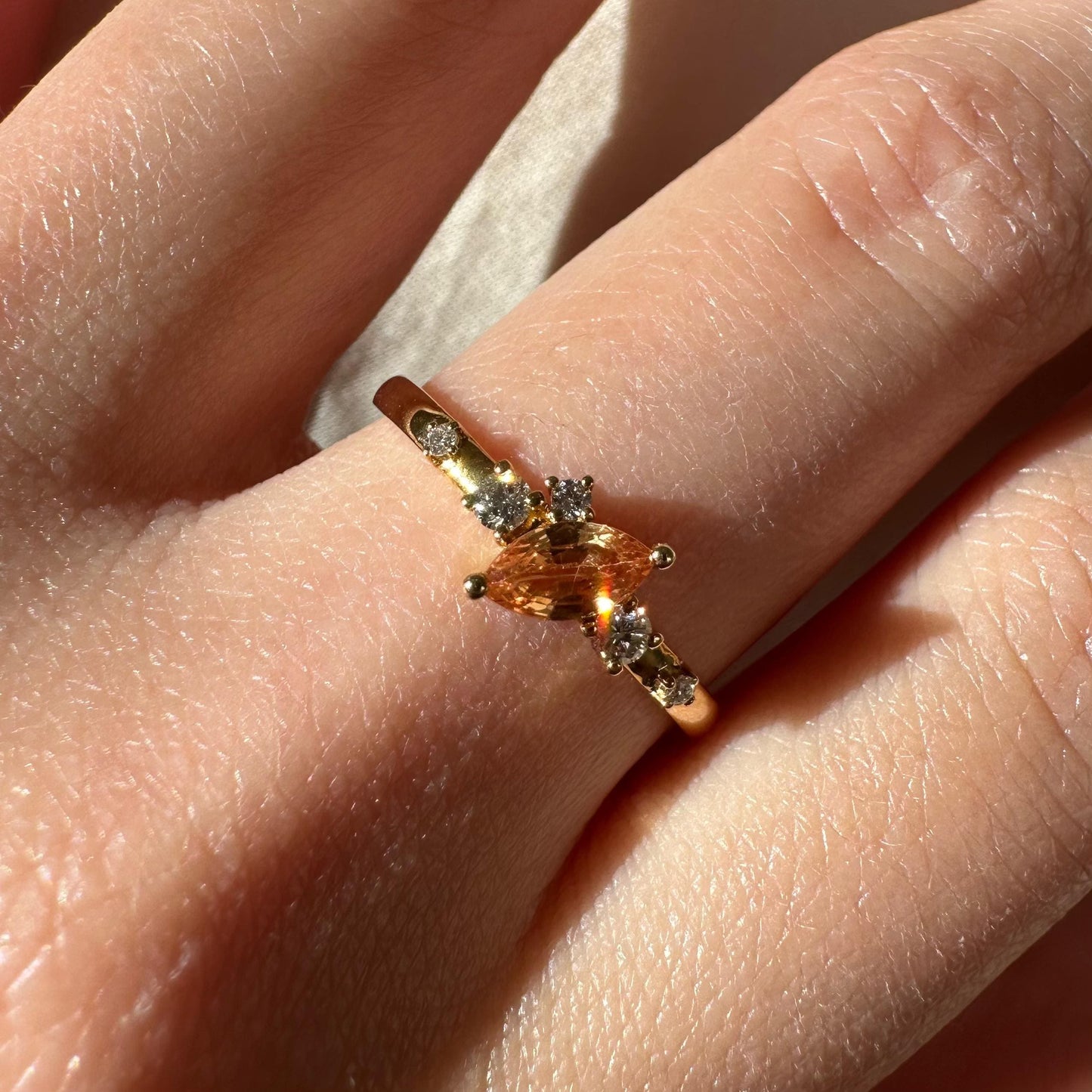 18K Solid Yellow Gold Genuine Yellow Sapphire and Diamond Ring