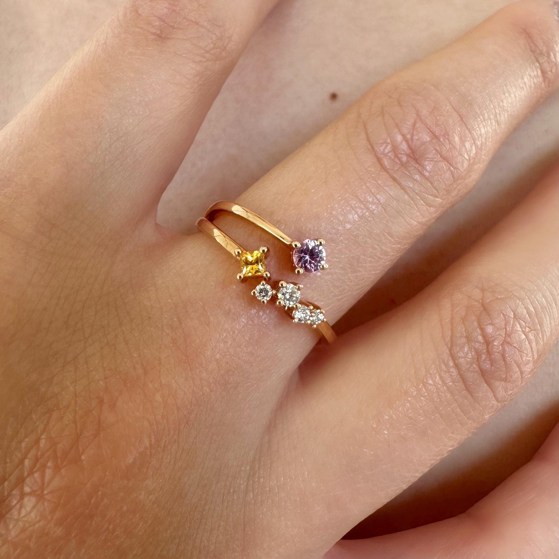 18K Solid Rose Gold Genuine Pink and Yellow Sapphire Diamond Cluster Ring