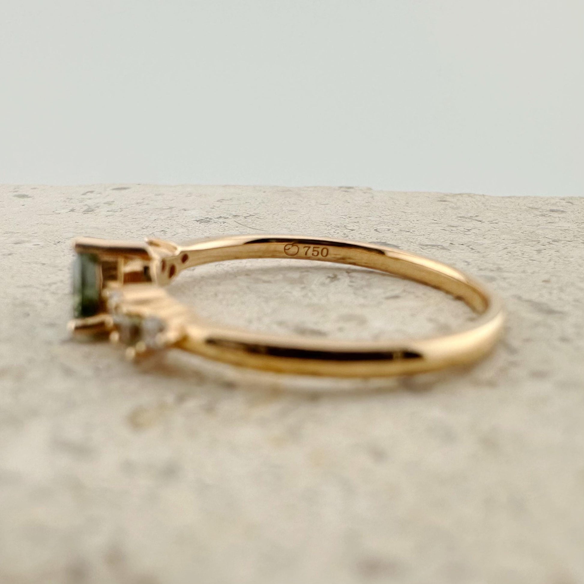 18K Solid Rose Gold Genuine Green Sapphire and Diamond Ring