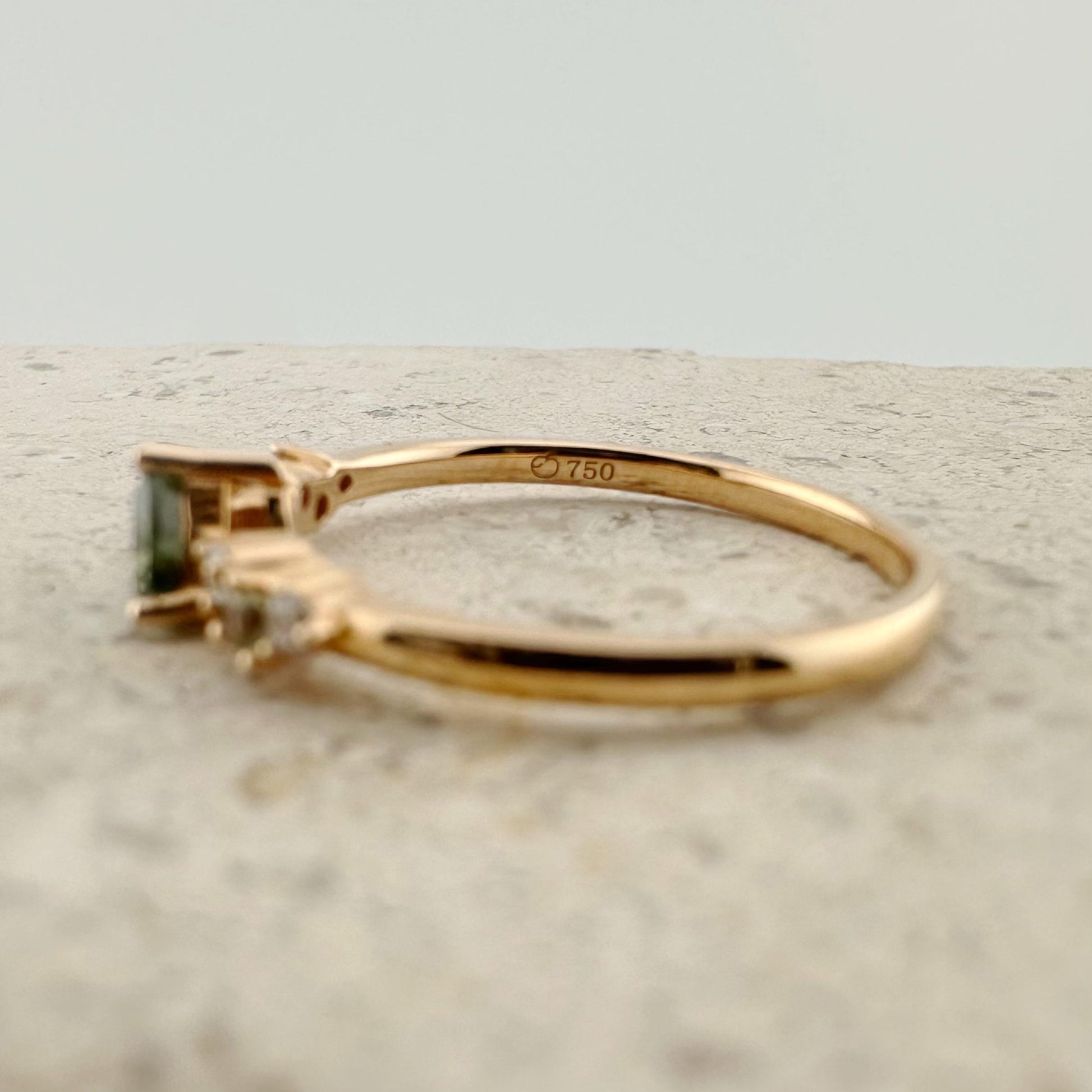 18K Solid Rose Gold Natural Green Sapphire Diamond Ring | Trillion Cut Green Sapphire | Alternative Engagement Ring | Fine Jewelry