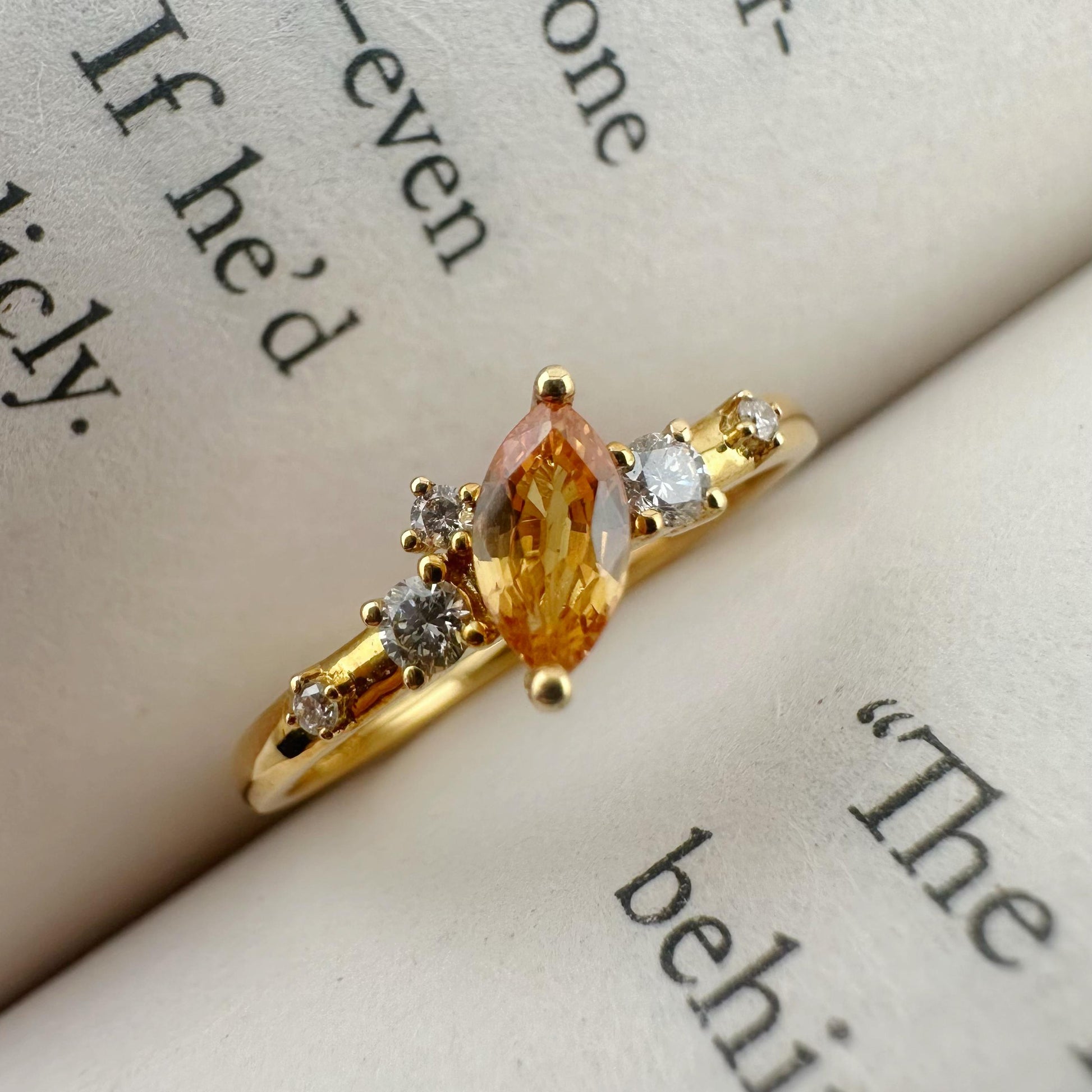 18K Solid Yellow Gold Genuine Yellow Sapphire and Diamond Ring