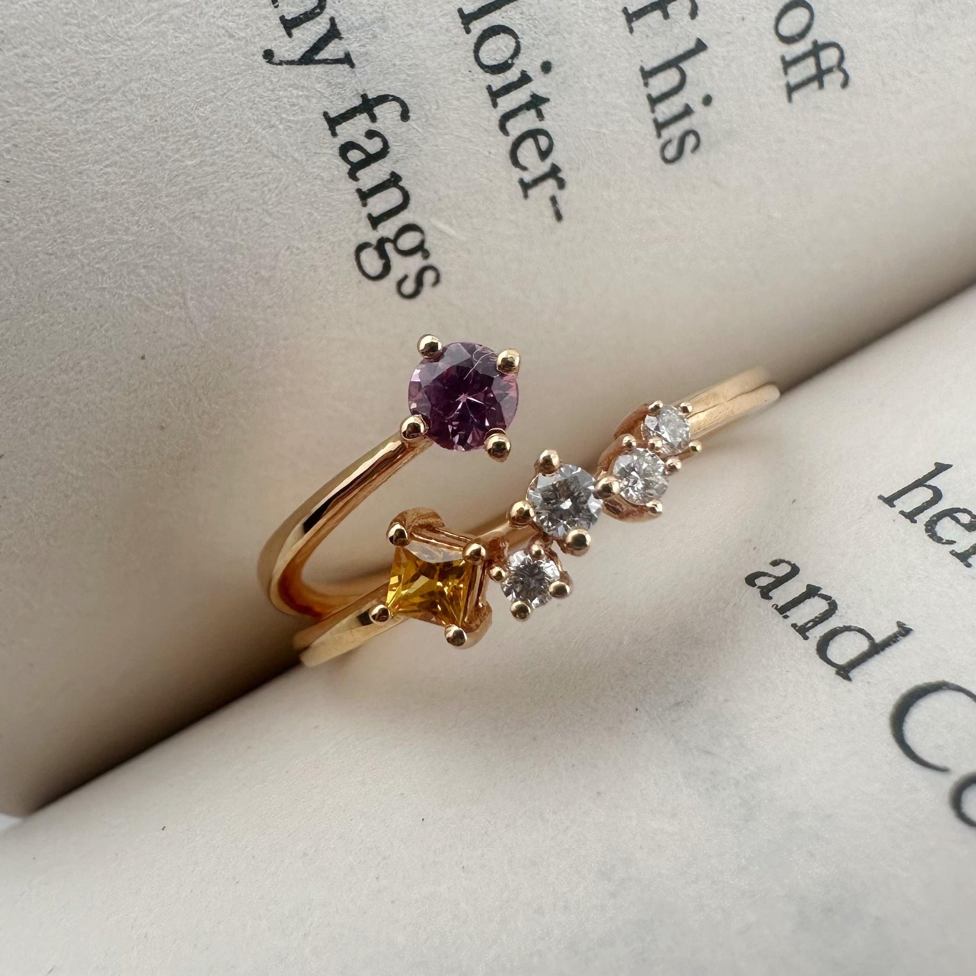 18K Solid Rose Gold Genuine Pink and Yellow Sapphire Diamond Cluster Ring