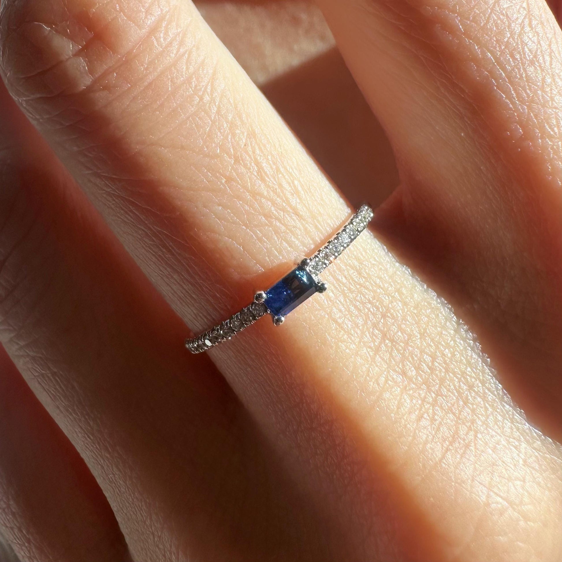 18K Solid White Gold Genuine Sapphire and Diamond Teardrop Ring