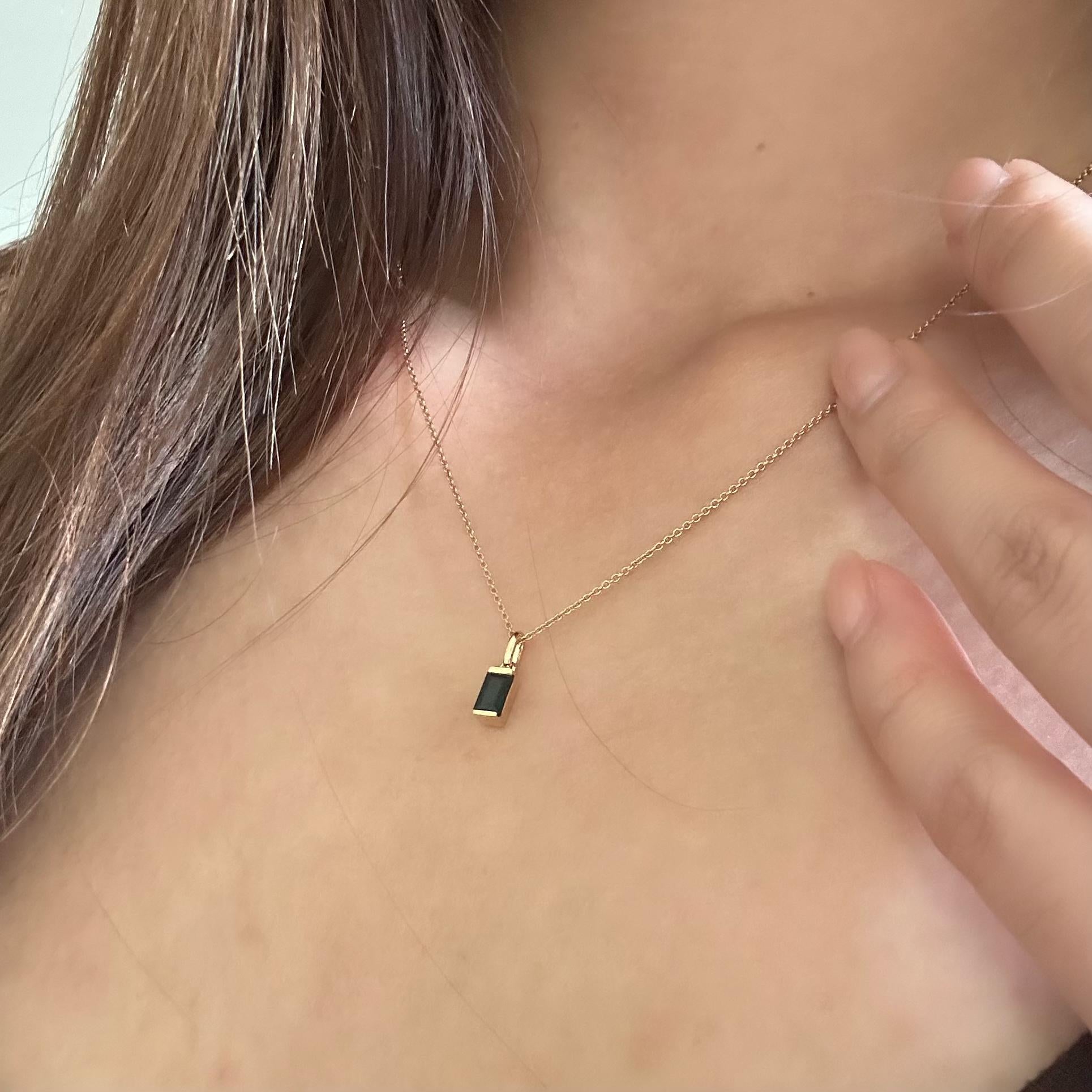 14K Solid Gold Genuine Sapphire Baguette Pendant