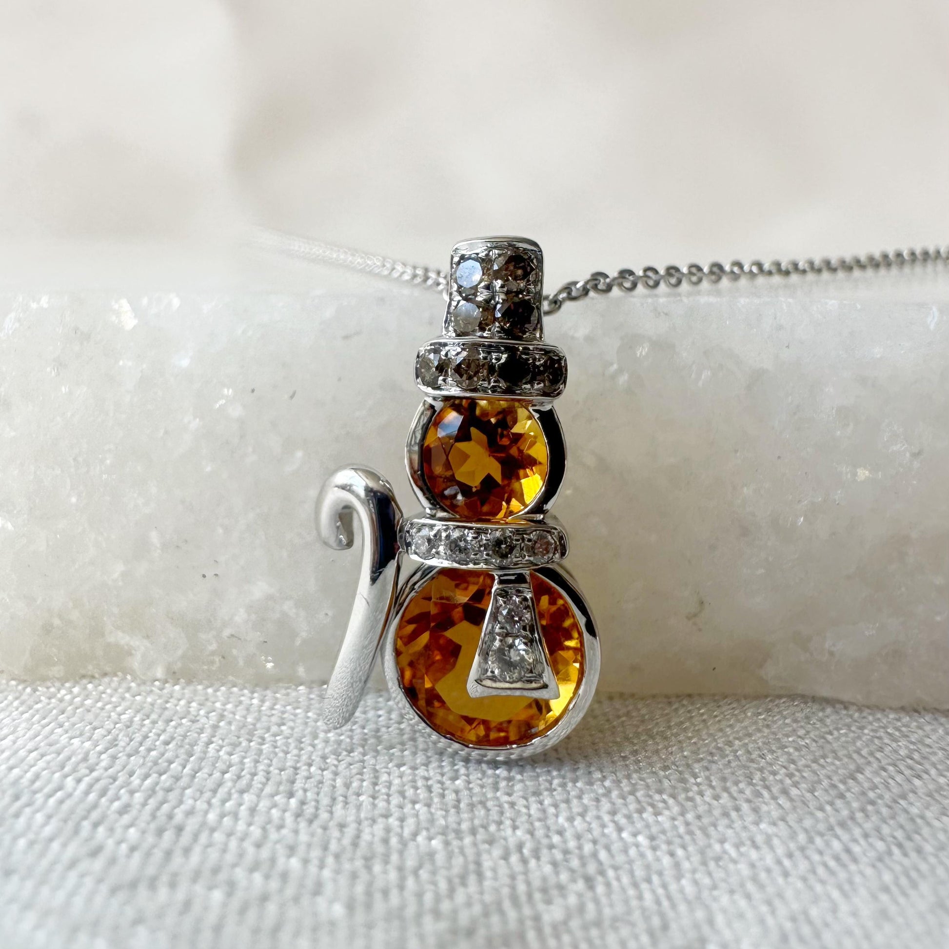 18K Solid Gold Citrine Snowman Pendant