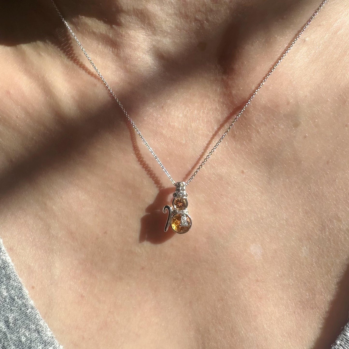 18K Solid Gold Citrine Snowman Pendant