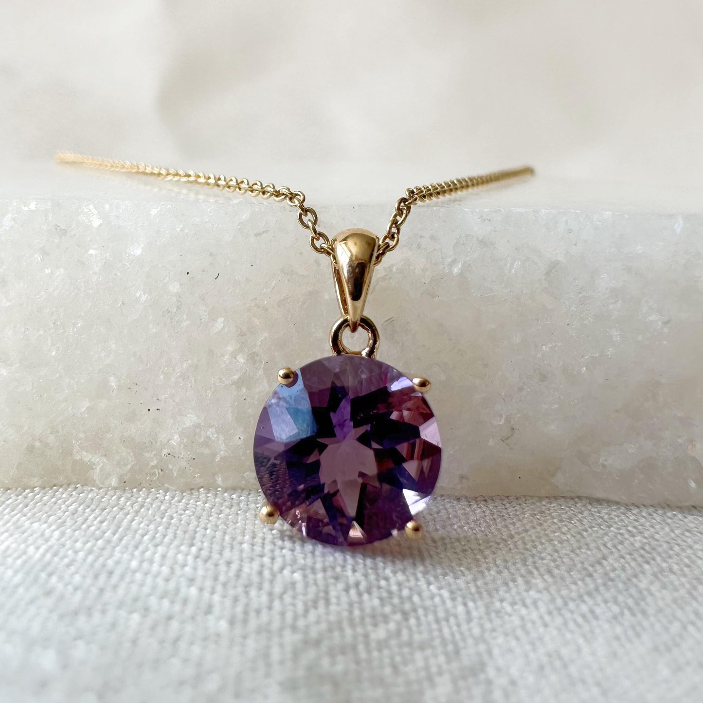 14K Solid Gold Genuine Amethyst Pendant