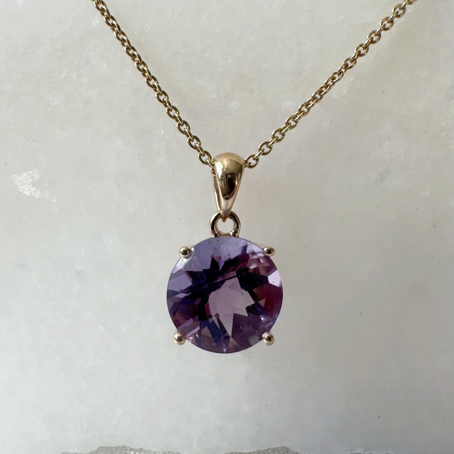 14K Solid Gold Genuine Amethyst Pendant