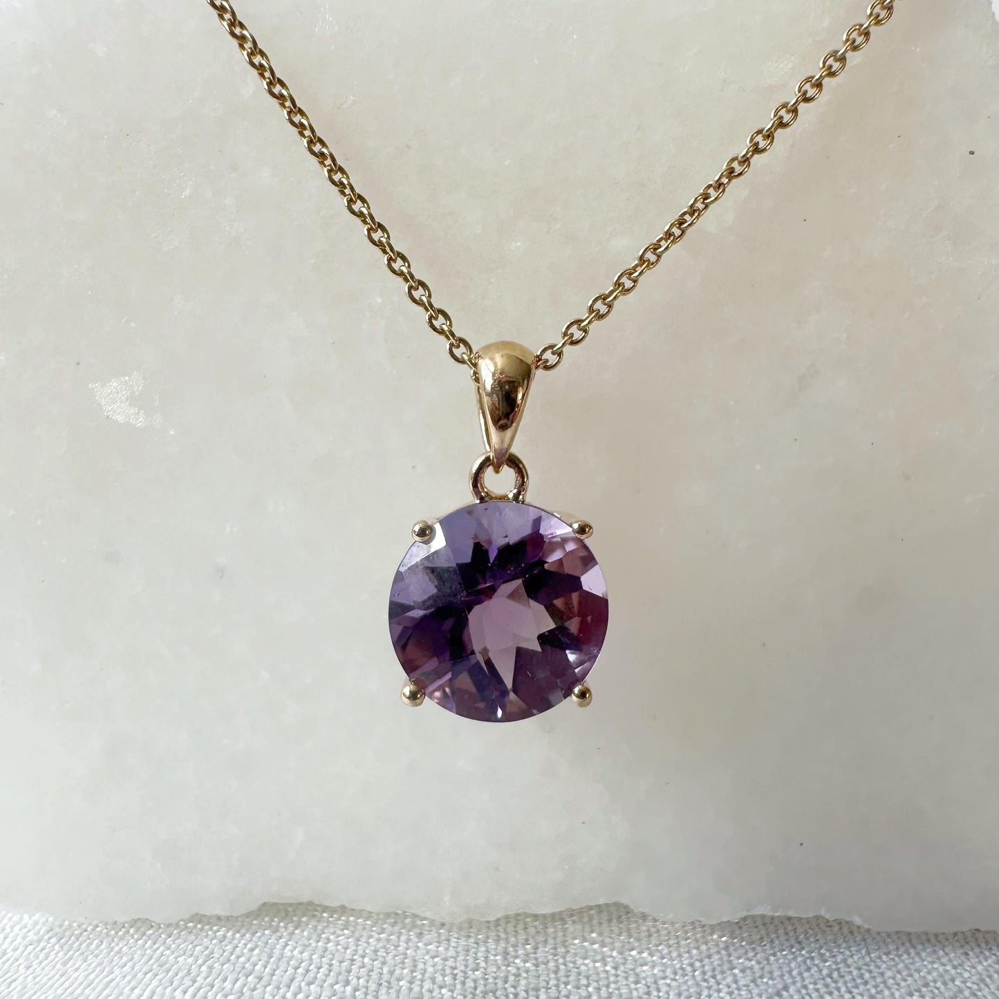 14K Solid Gold Genuine Amethyst Pendant