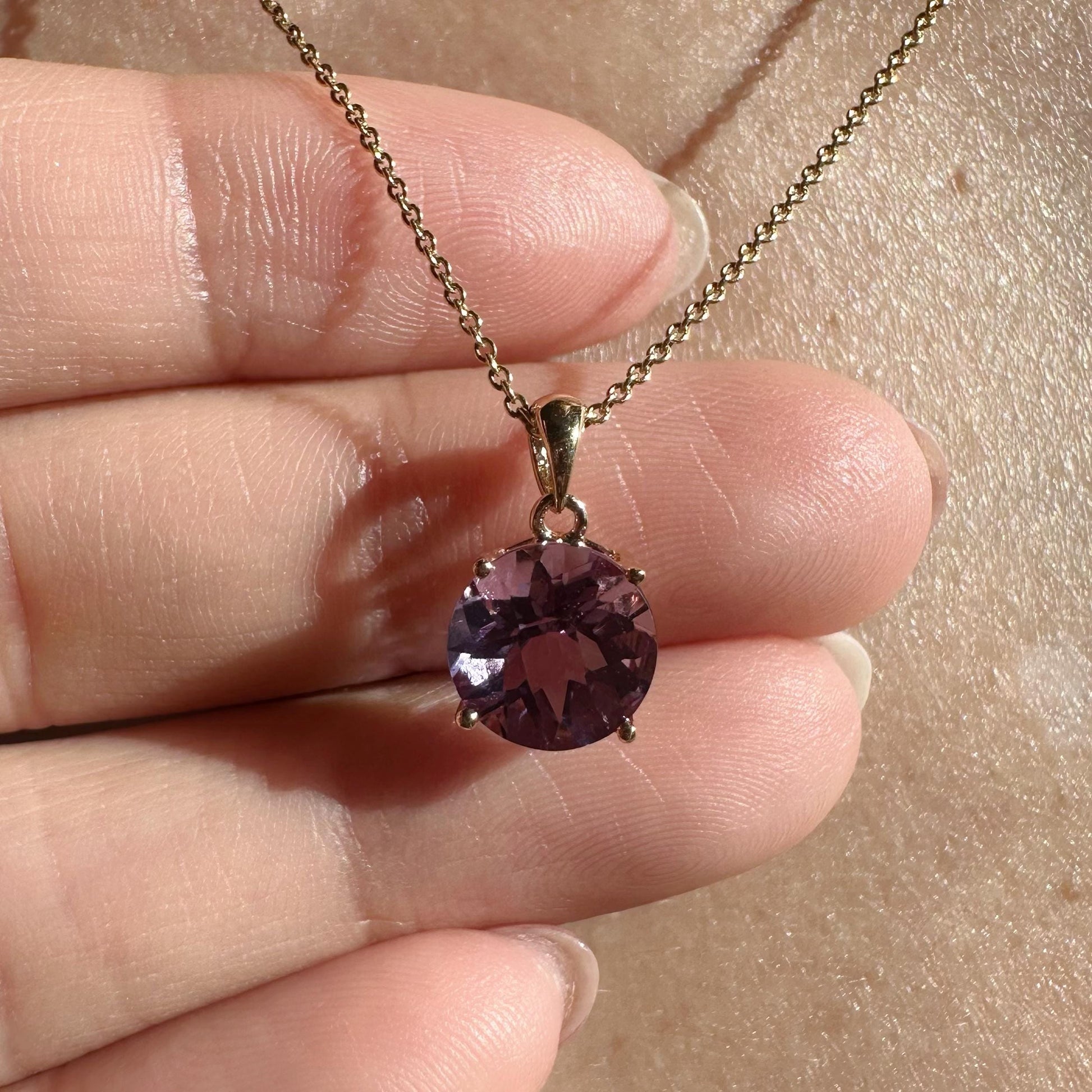 14K Solid Gold Genuine Amethyst Pendant