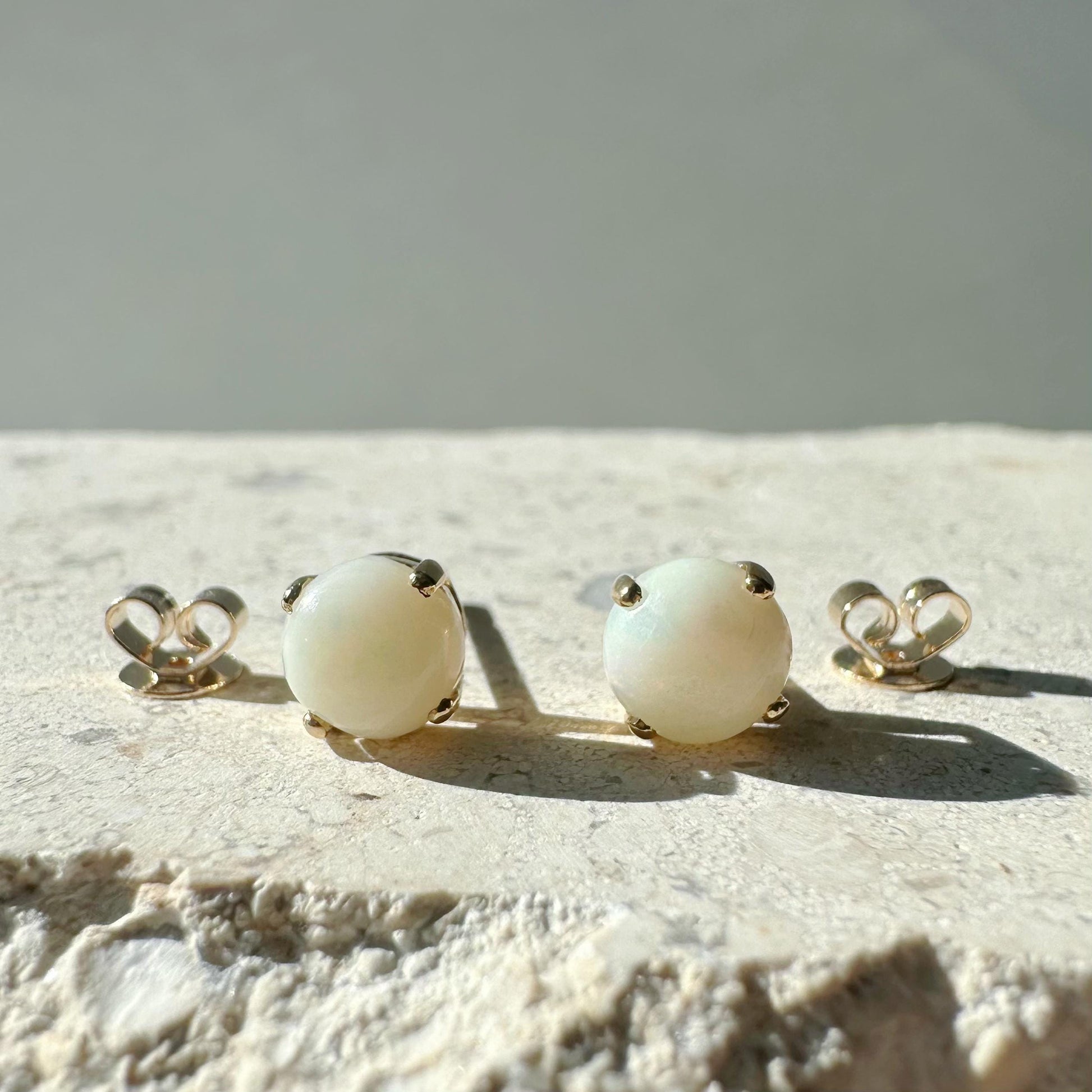 14K Solid Gold 6mm Australian Genuine Opal Studs