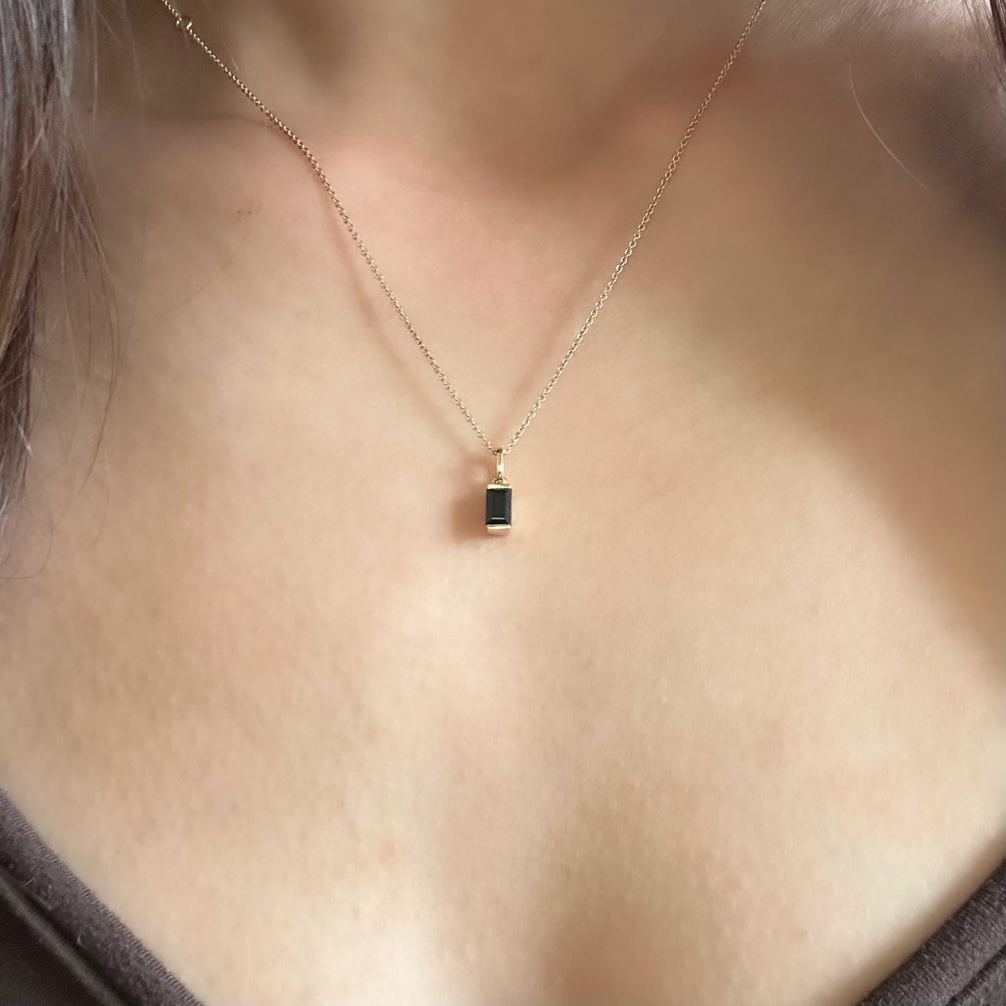 14K Solid Gold Genuine Sapphire Baguette Pendant