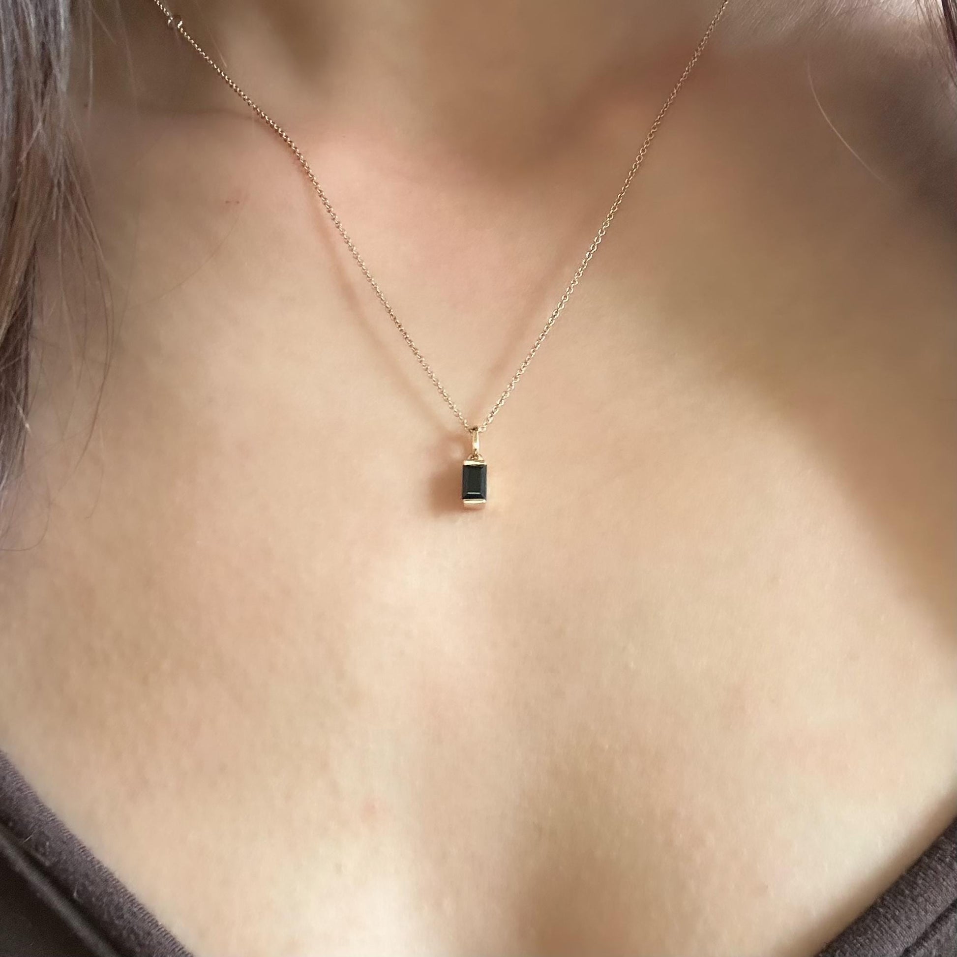 14K Solid Gold Genuine Sapphire Baguette Pendant