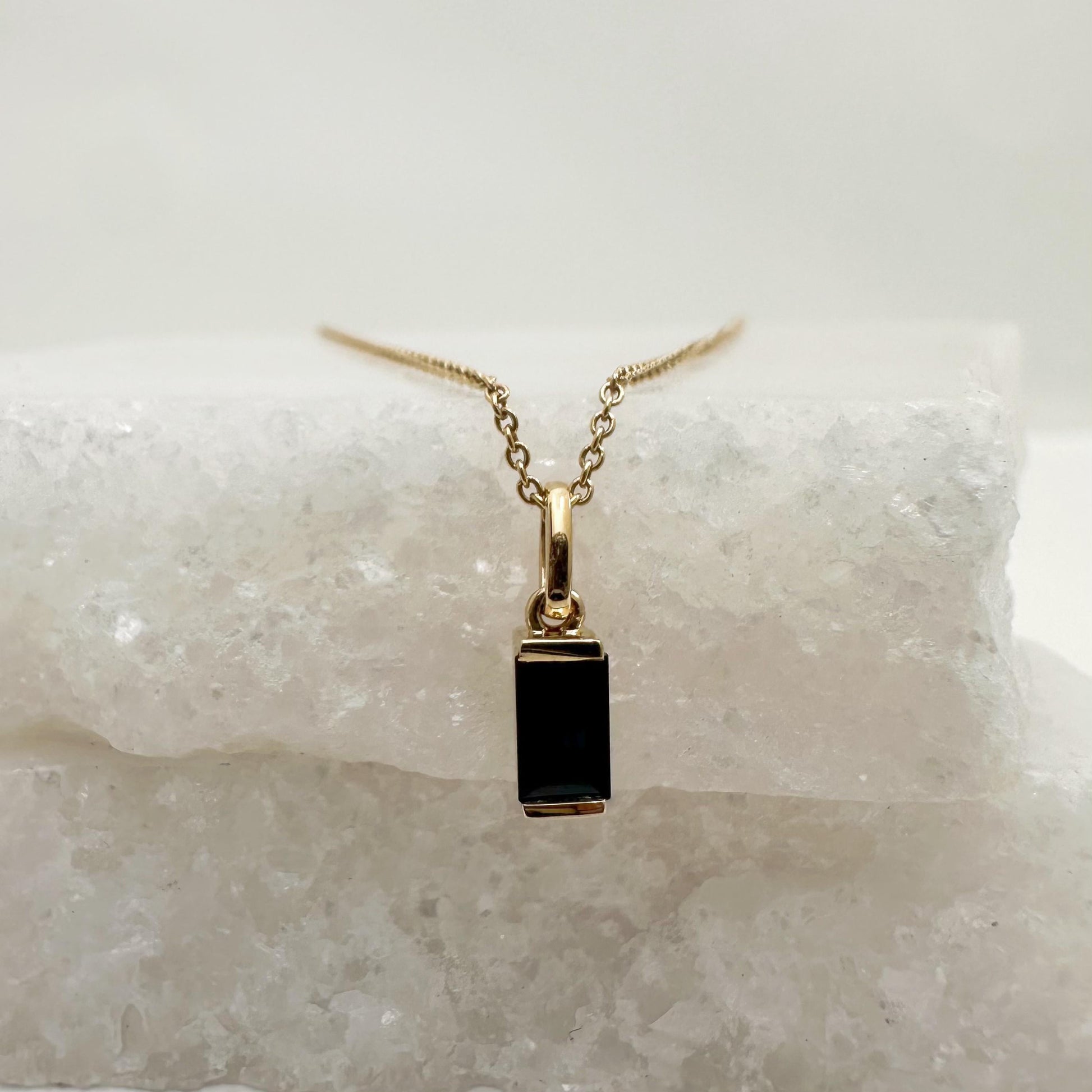 14K Solid Gold Genuine Sapphire Baguette Pendant